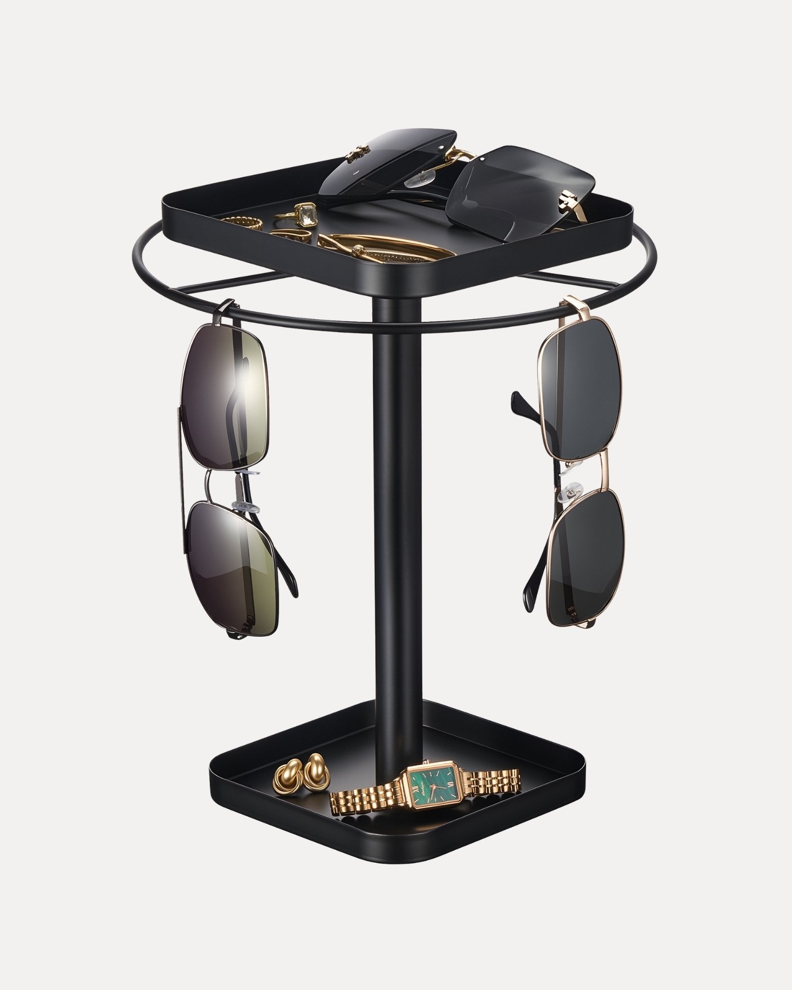 360° Rotating Sunglasses Organizer with 2 Square Storage Tray