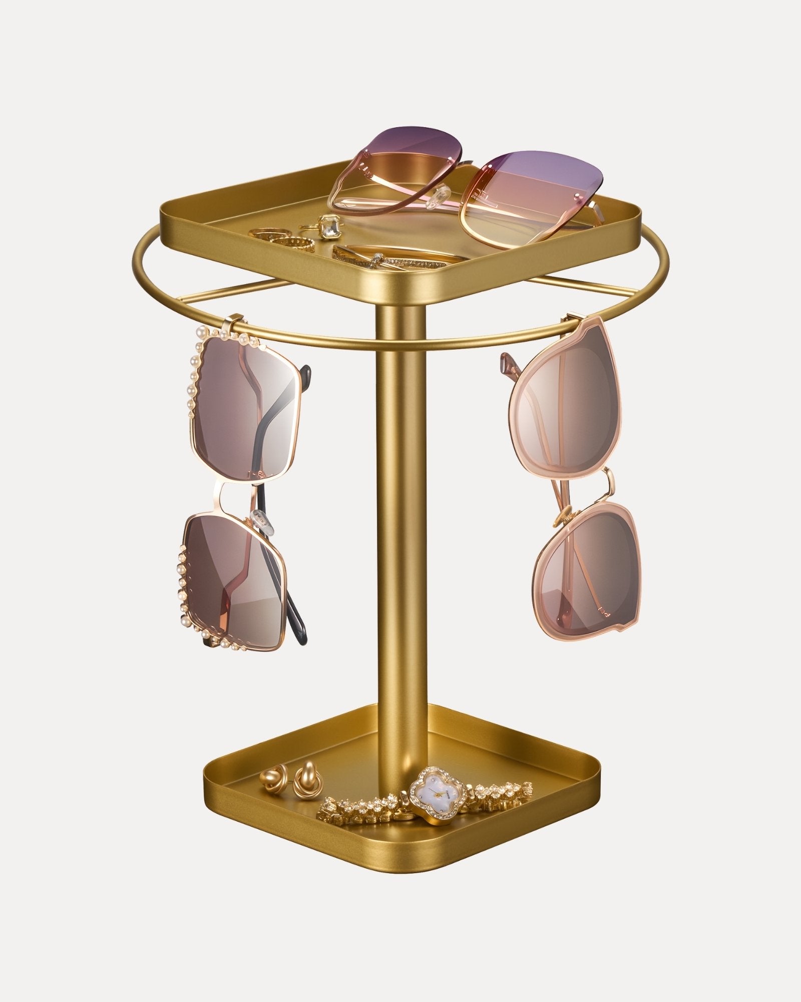 360° Rotating Sunglasses Organizer with 2 Square Storage Tray