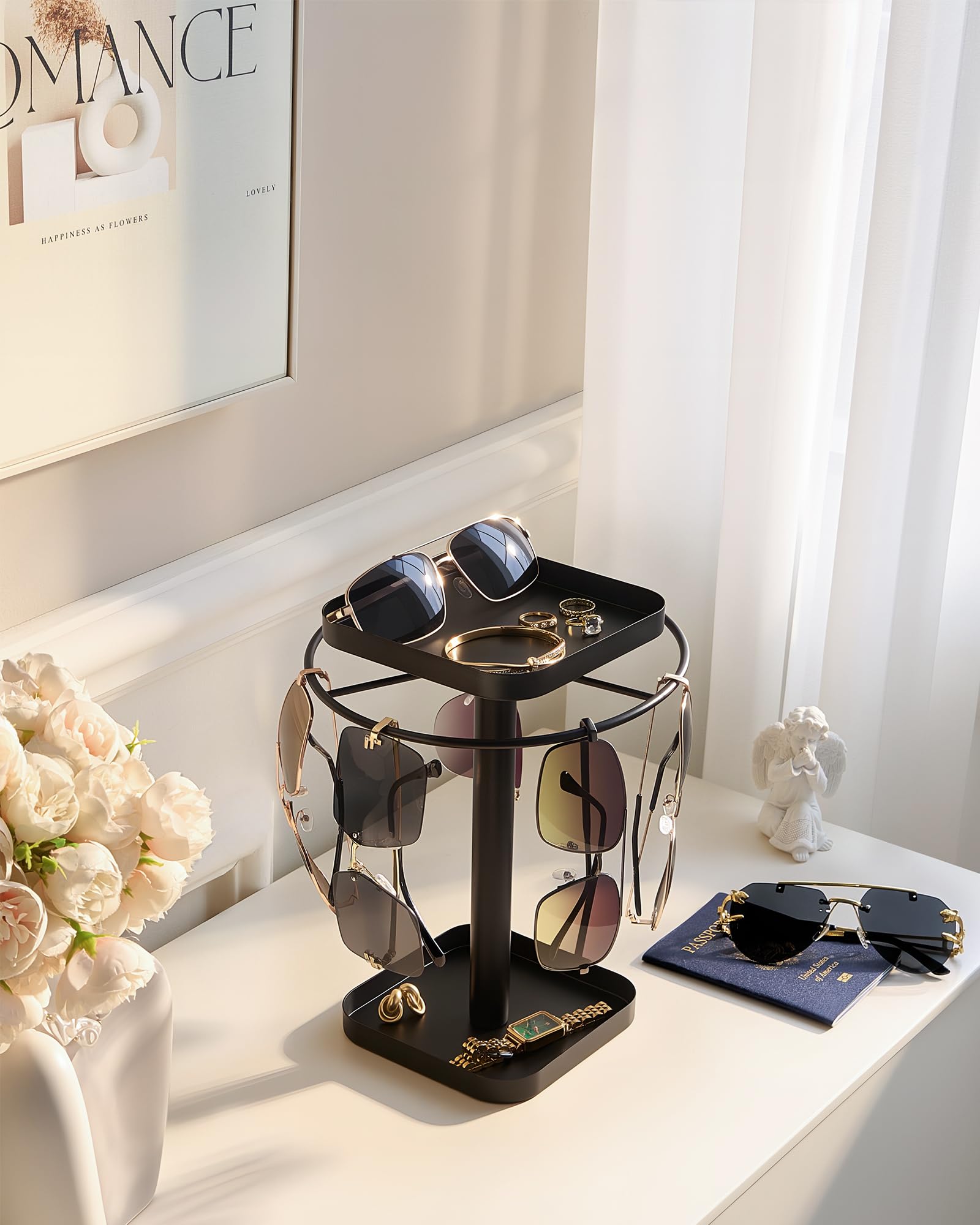 360° Rotating Sunglasses Organizer with 2 Square Storage Tray