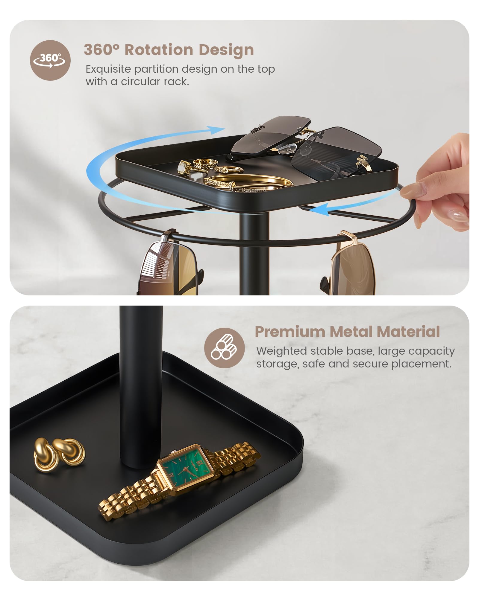 360° Rotating Sunglasses Organizer with 2 Square Storage Tray