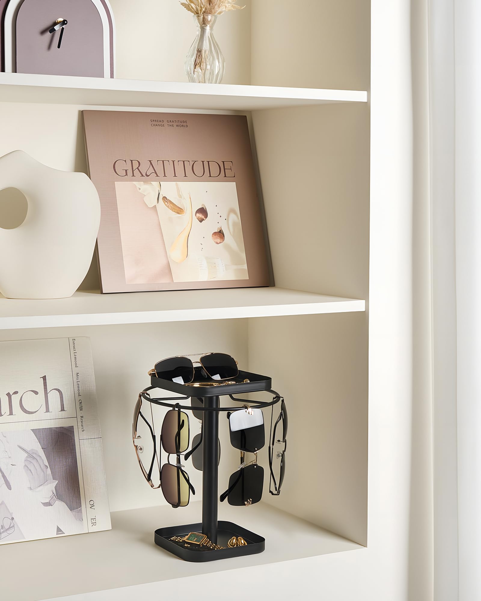 360° Rotating Sunglasses Organizer with 2 Square Storage Tray