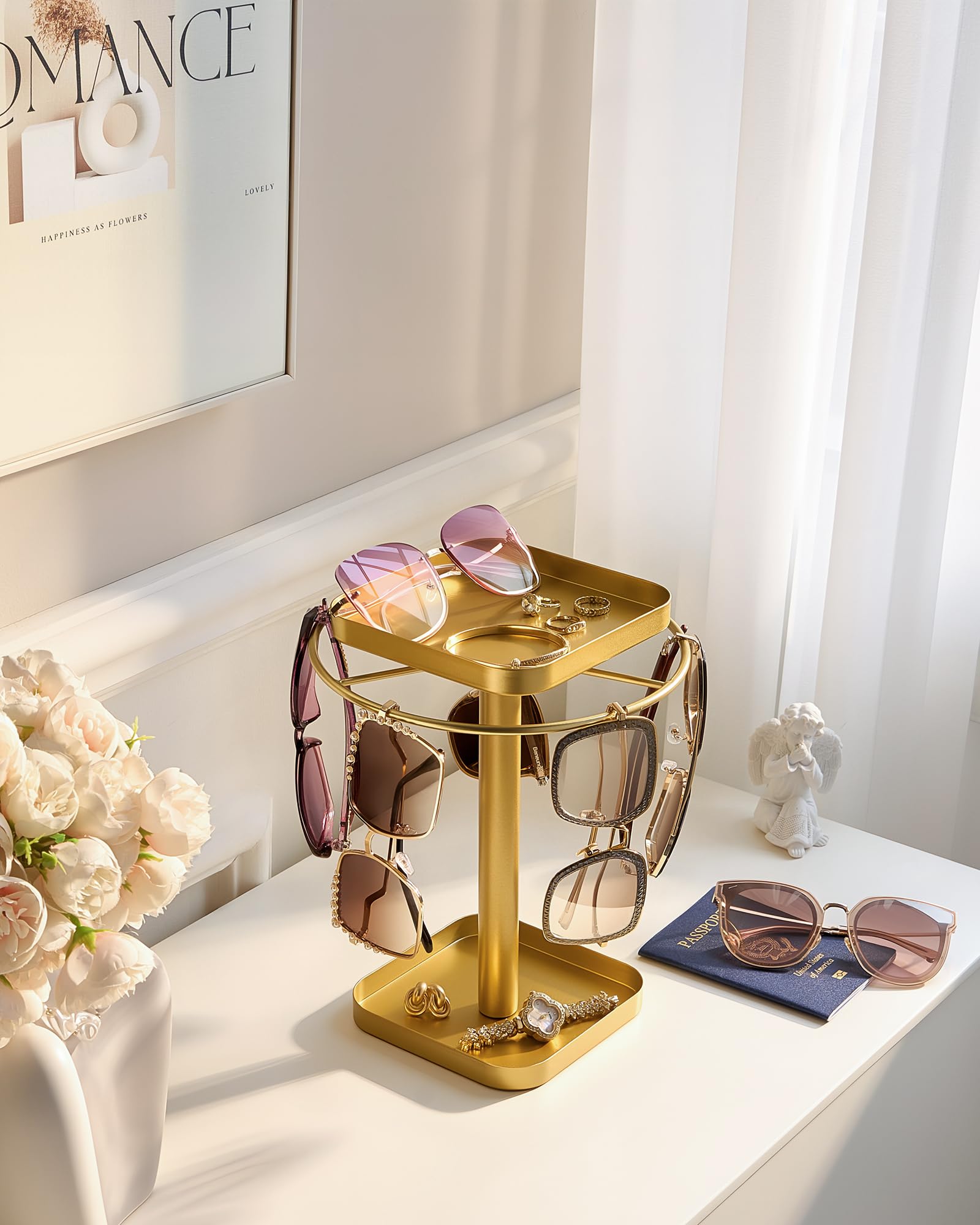 360° Rotating Sunglasses Organizer with 2 Square Storage Tray