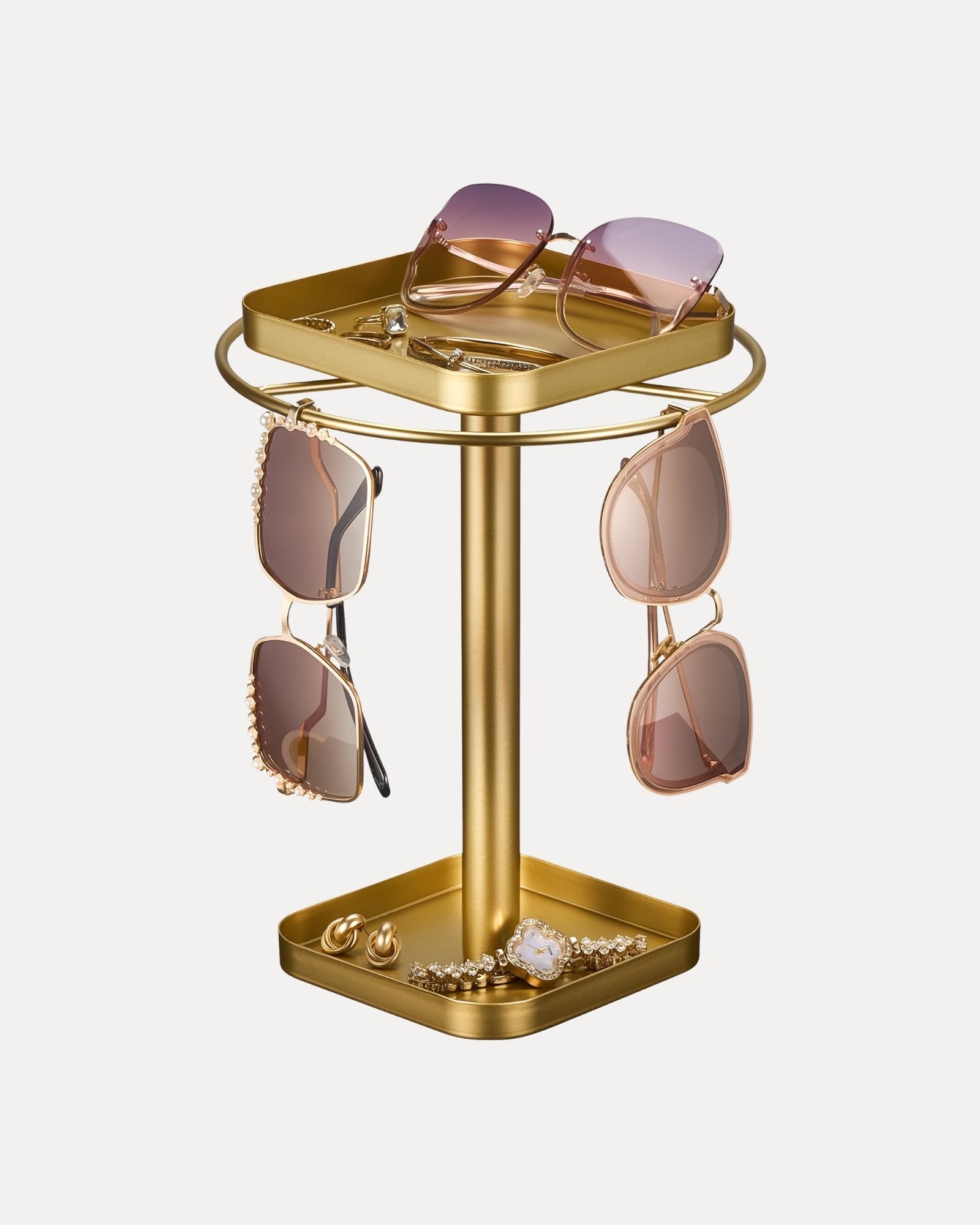 360° Rotating Sunglasses Organizer with 2 Square Storage Tray
