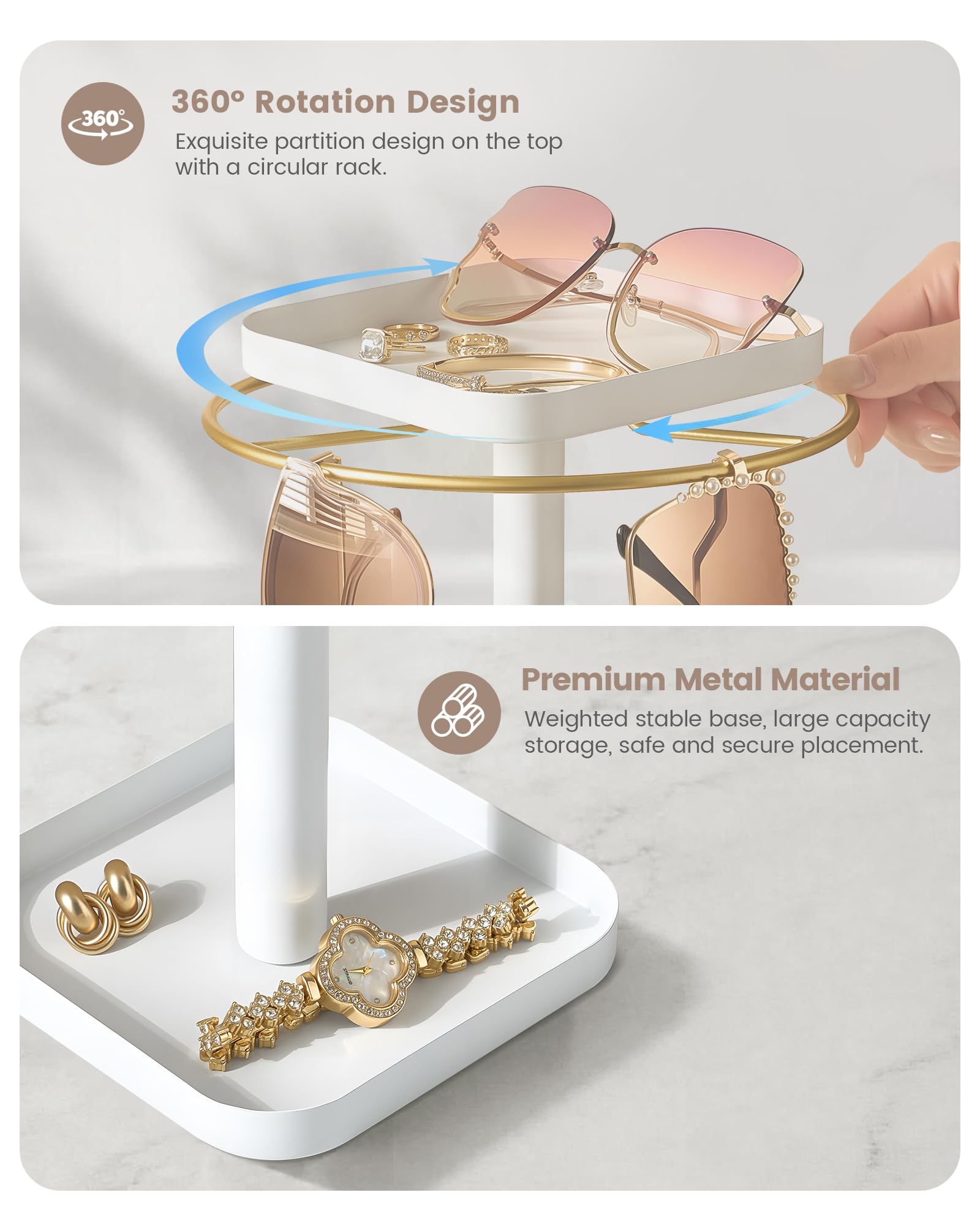 360° Rotating Sunglasses Organizer with 2 Square Storage Tray