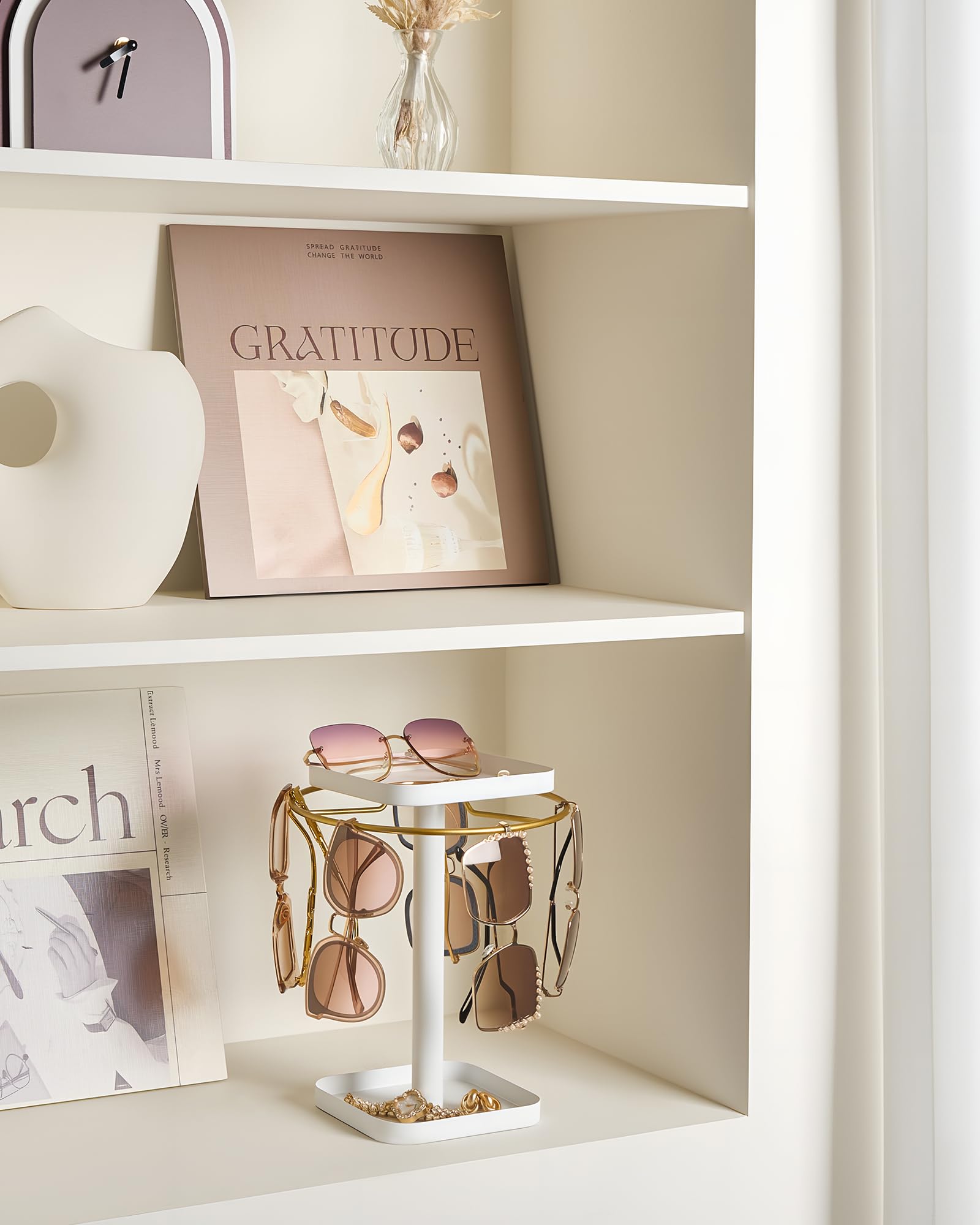 360° Rotating Sunglasses Organizer with 2 Square Storage Tray