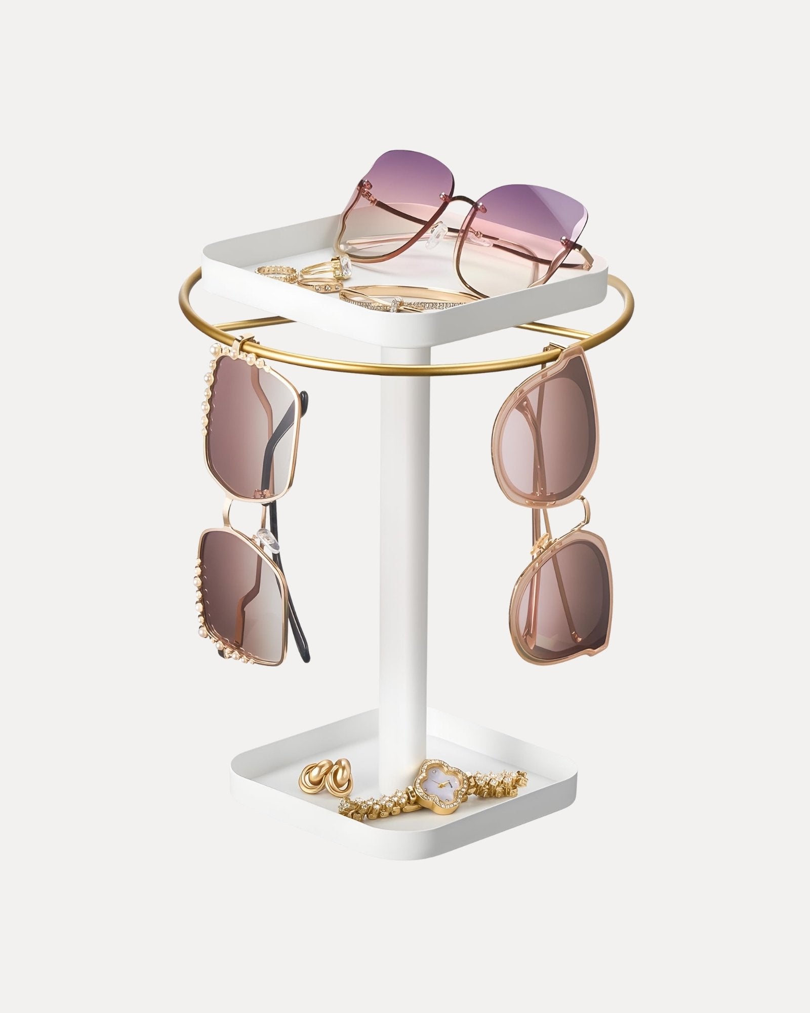 360° Rotating Sunglasses Organizer with 2 Square Storage Tray