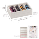 Two Lolalet sunglasses organizer trays stacked together, showcasing the space-saving, stackable design for a large eyewear collection.