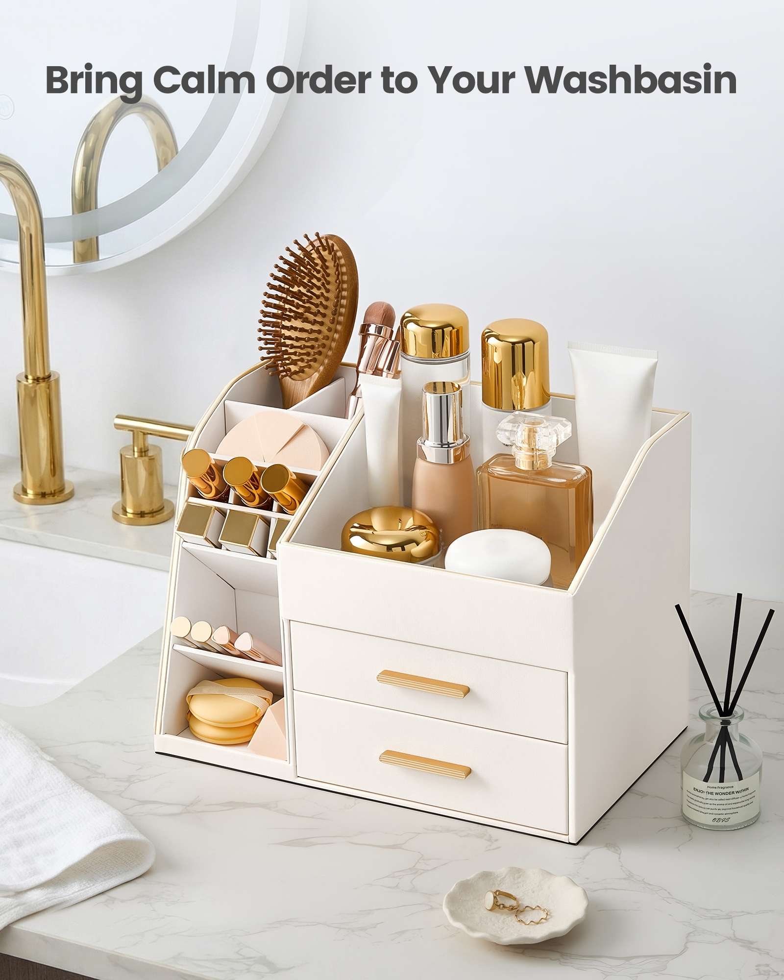 PU Leather Spacious Makeup Organizer with Drawers