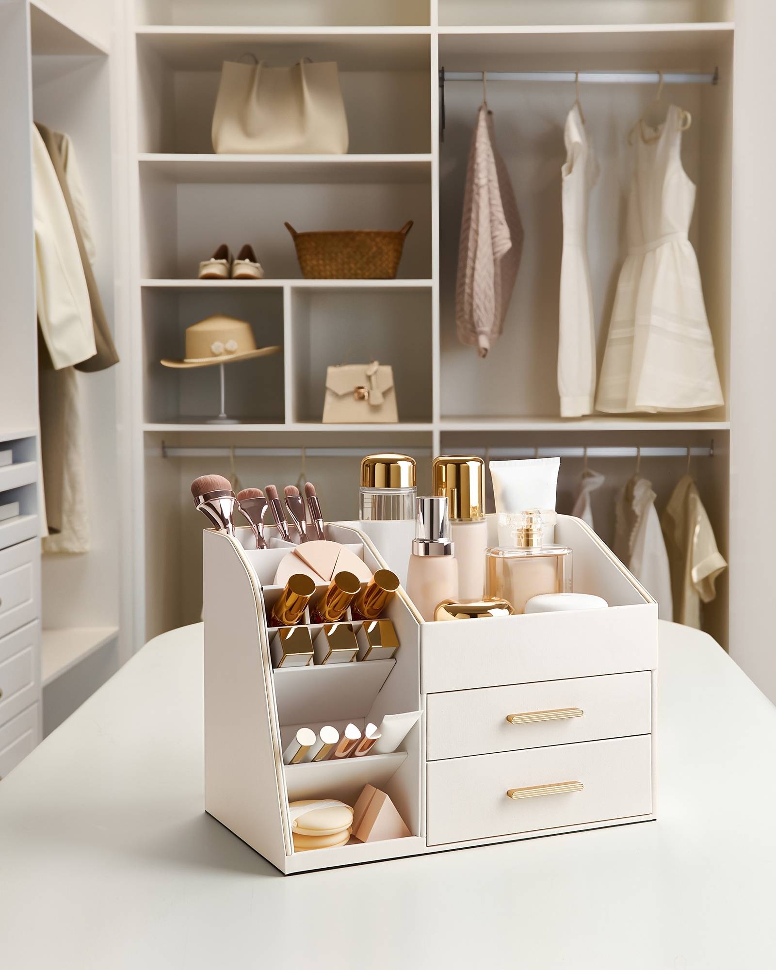 PU Leather Spacious Makeup Organizer with Drawers