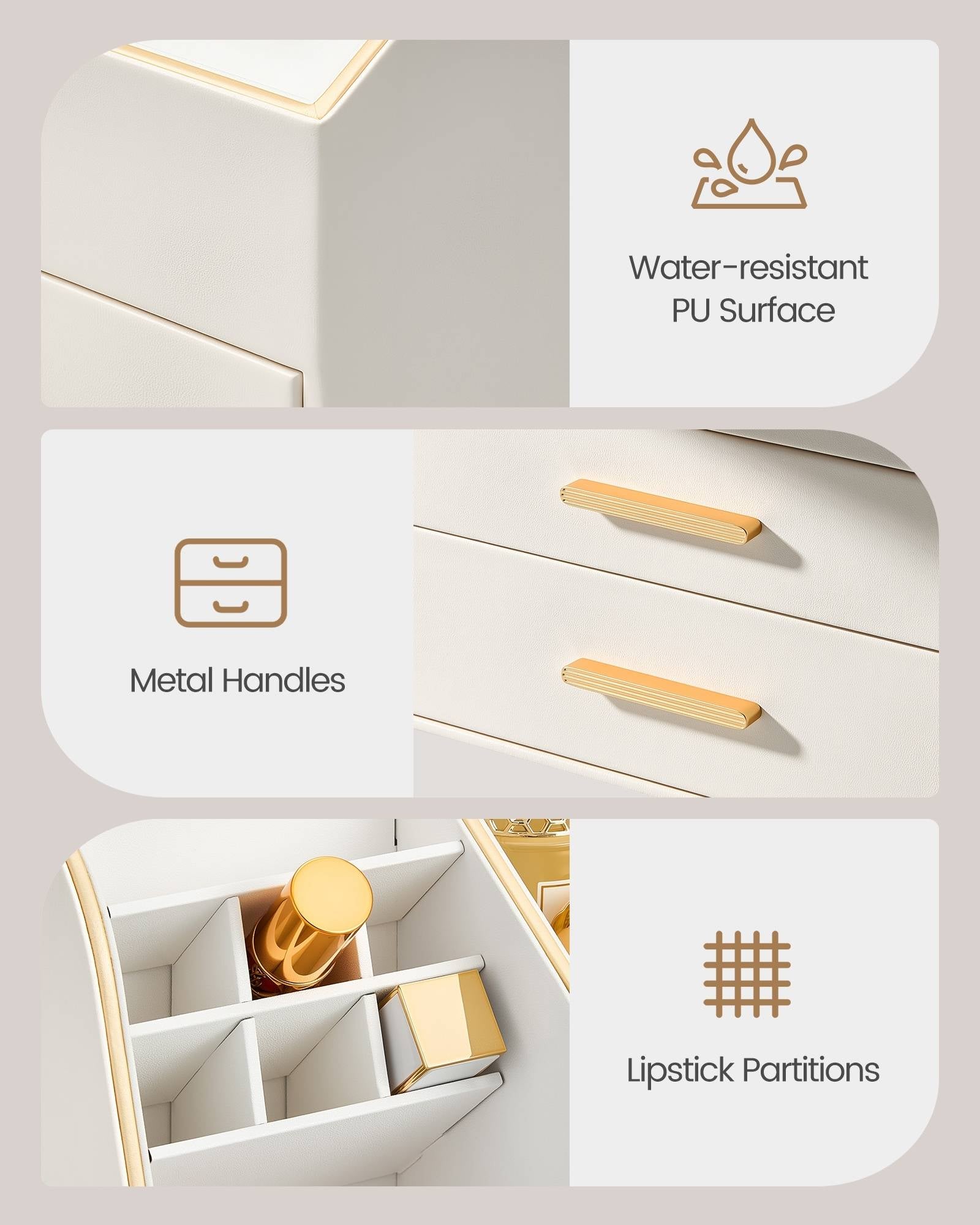 PU Leather Spacious Makeup Organizer with Drawers