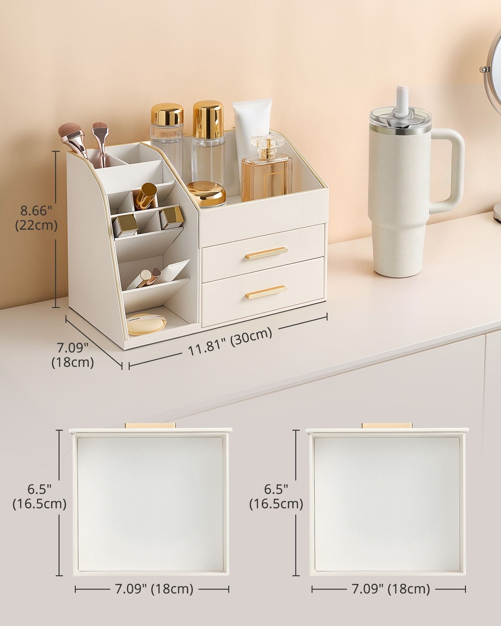 PU Leather Spacious Makeup Organizer with Drawers