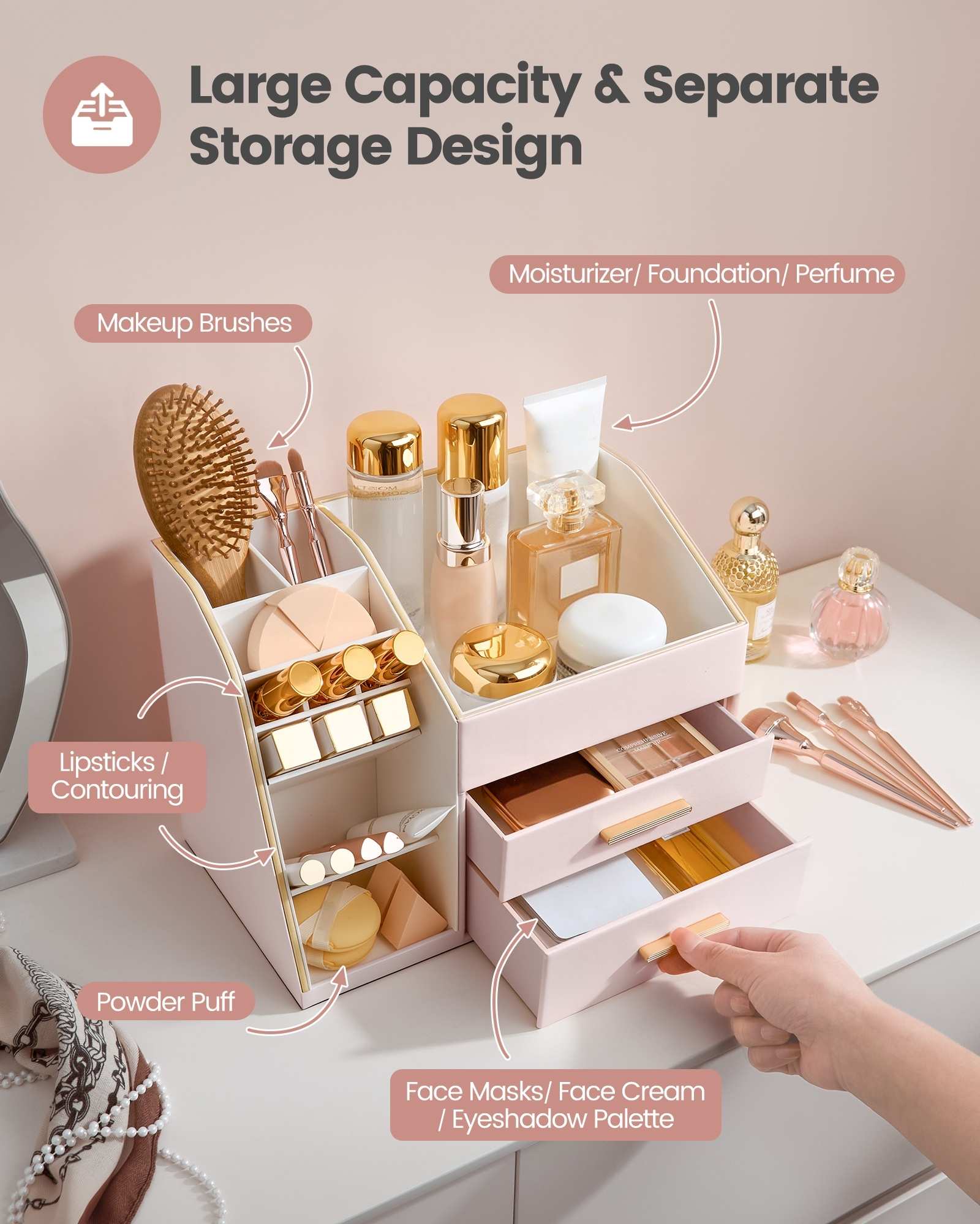 PU Leather Spacious Makeup Organizer with Drawers