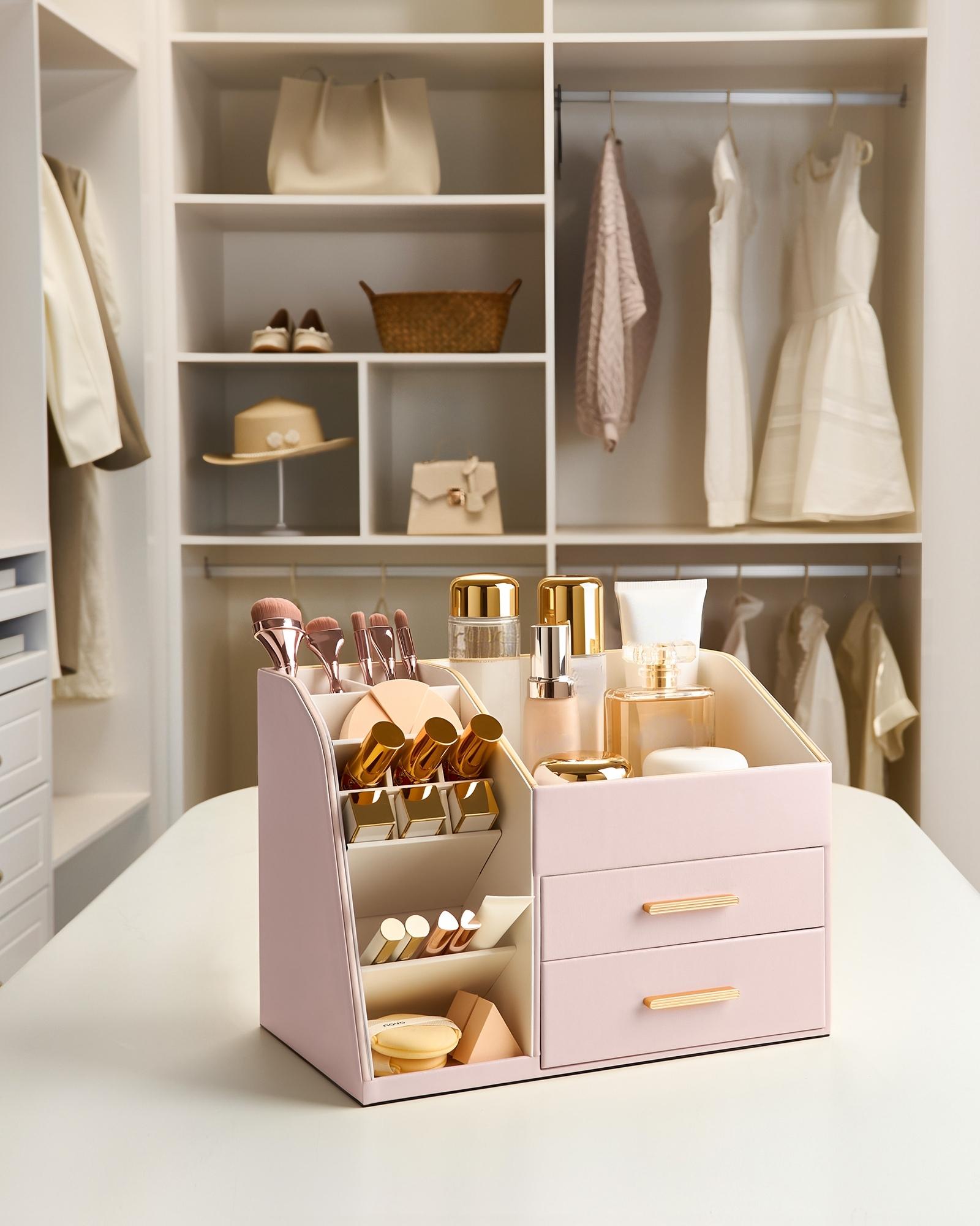 PU Leather Spacious Makeup Organizer with Drawers