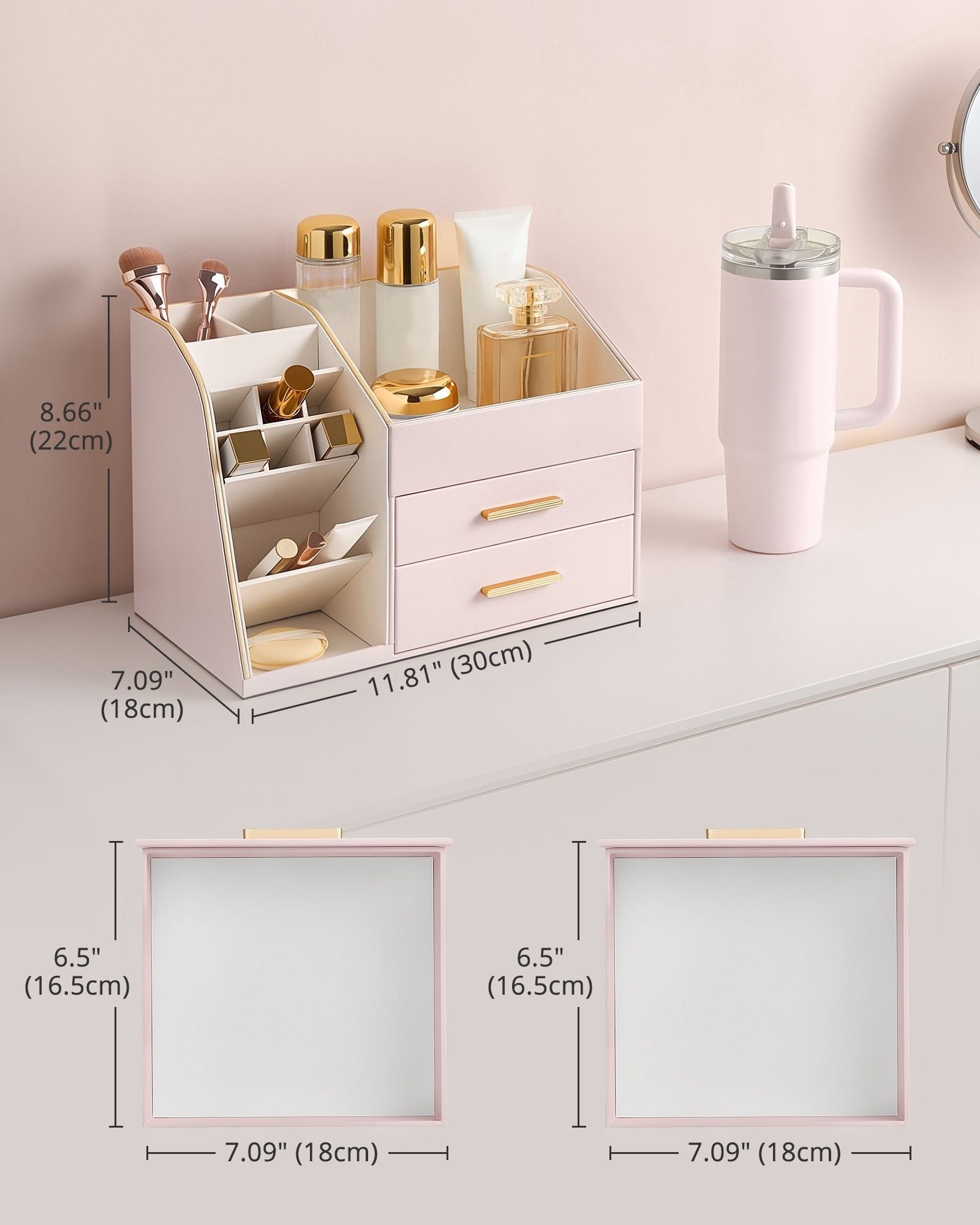 PU Leather Spacious Makeup Organizer with Drawers