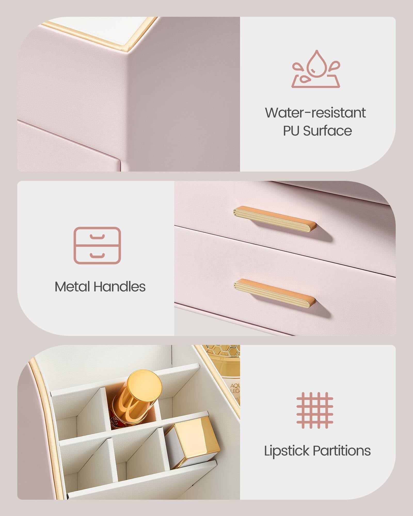 PU Leather Spacious Makeup Organizer with Drawers