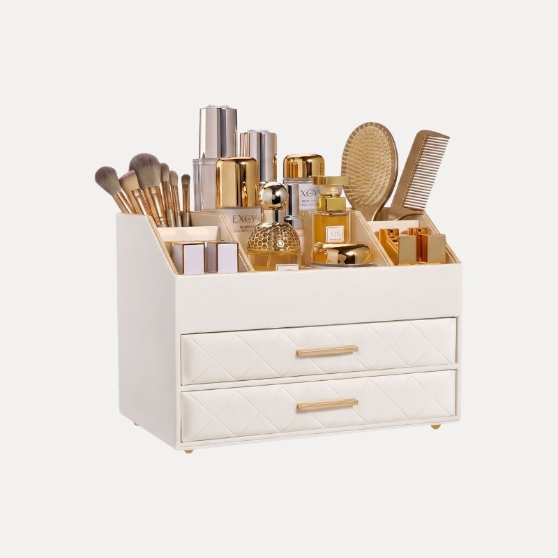 PU Leather Large Makeup Organizer for Vanity Desk