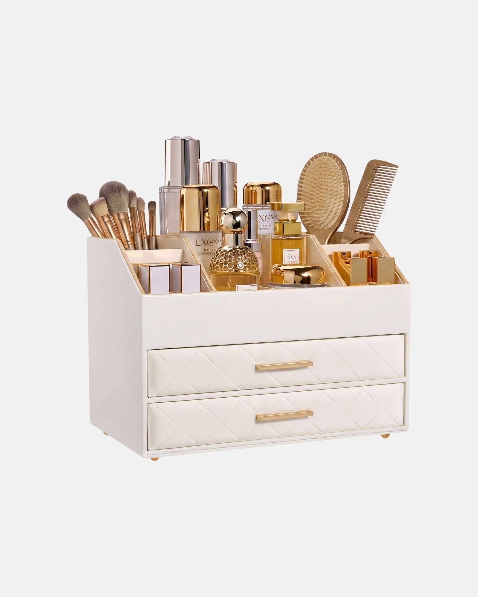 PU Leather Large Makeup Organizer for Vanity Desk