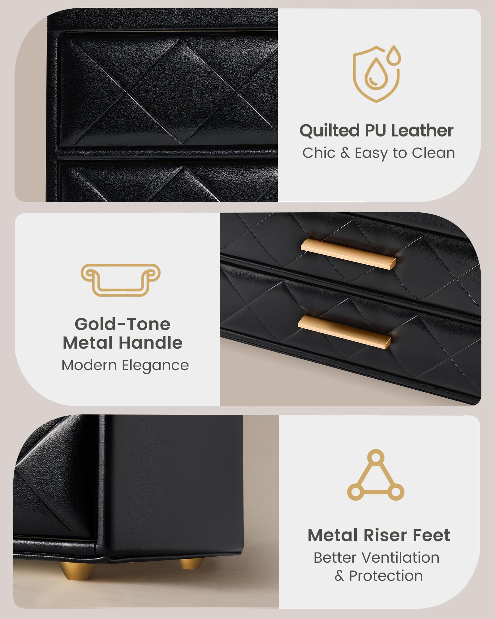 PU Leather Large Makeup Organizer for Vanity Desk