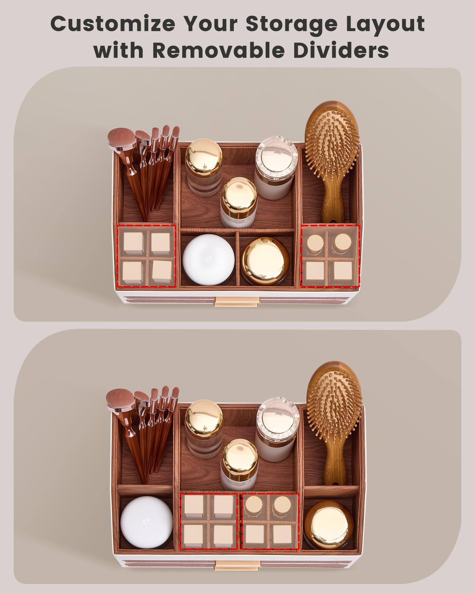 PU Leather Large Makeup Organizer for Vanity Desk