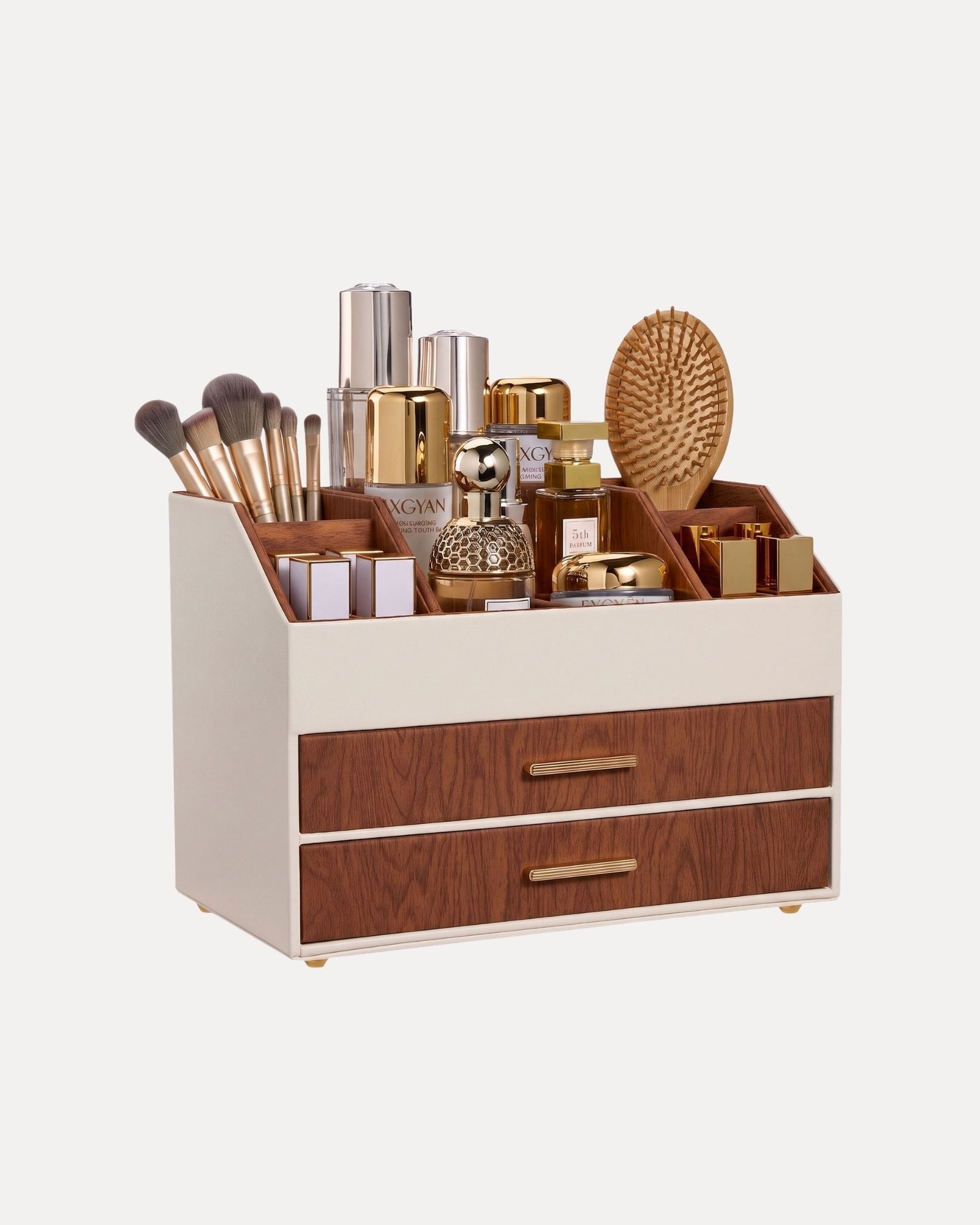 PU Leather Large Makeup Organizer for Vanity Desk