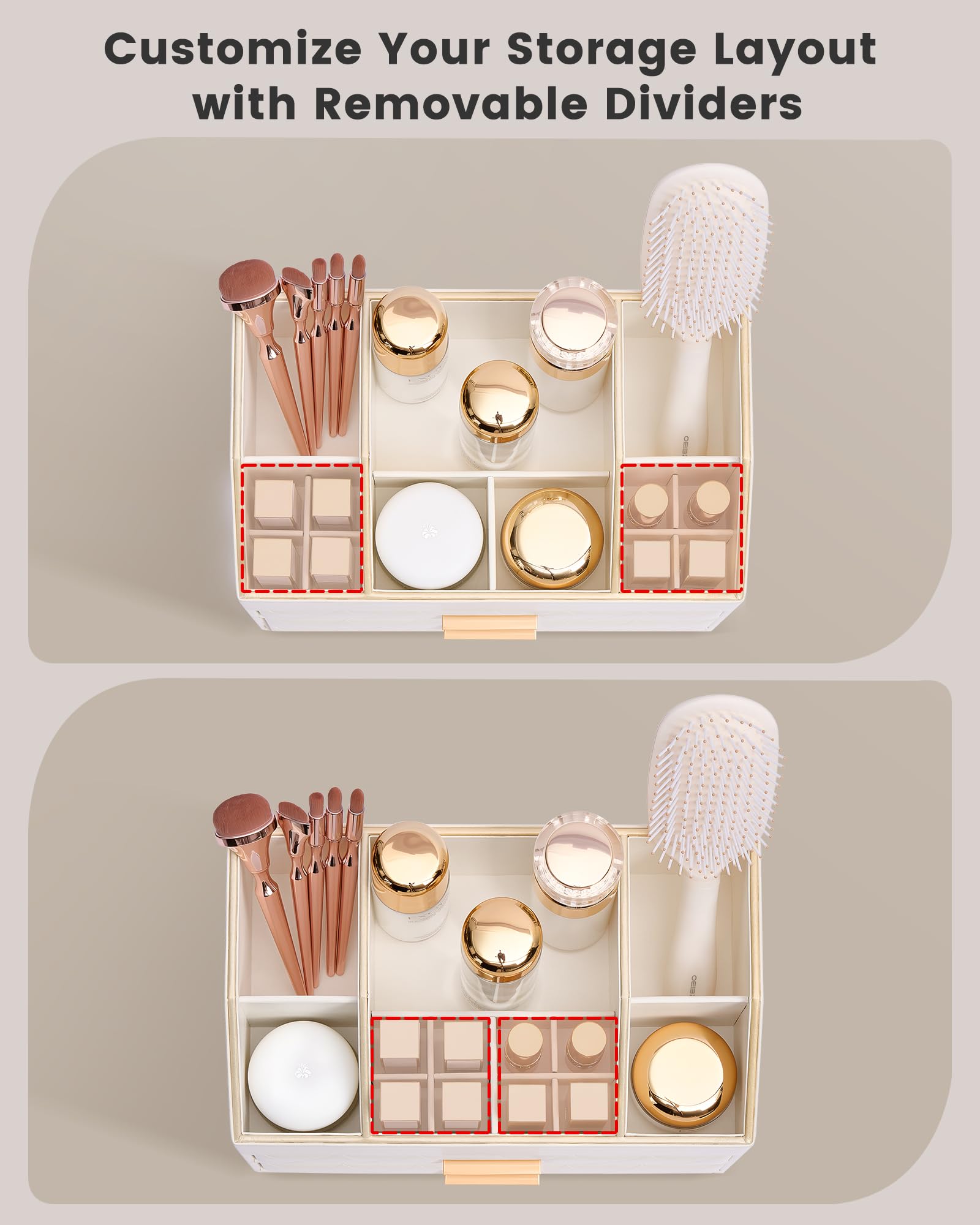 PU Leather Large Makeup Organizer for Vanity Desk