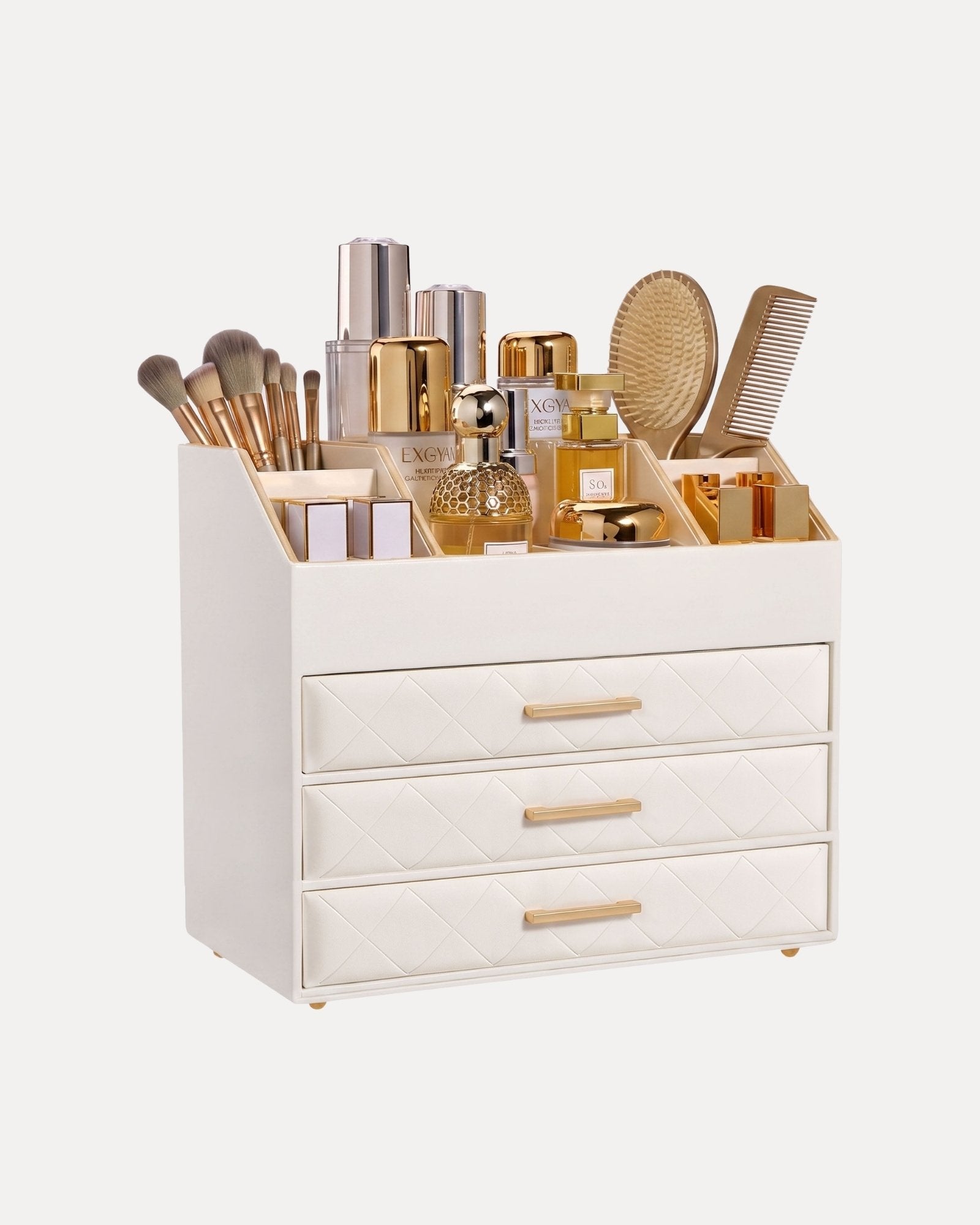 PU Leather Large Makeup Organizer for Vanity Desk