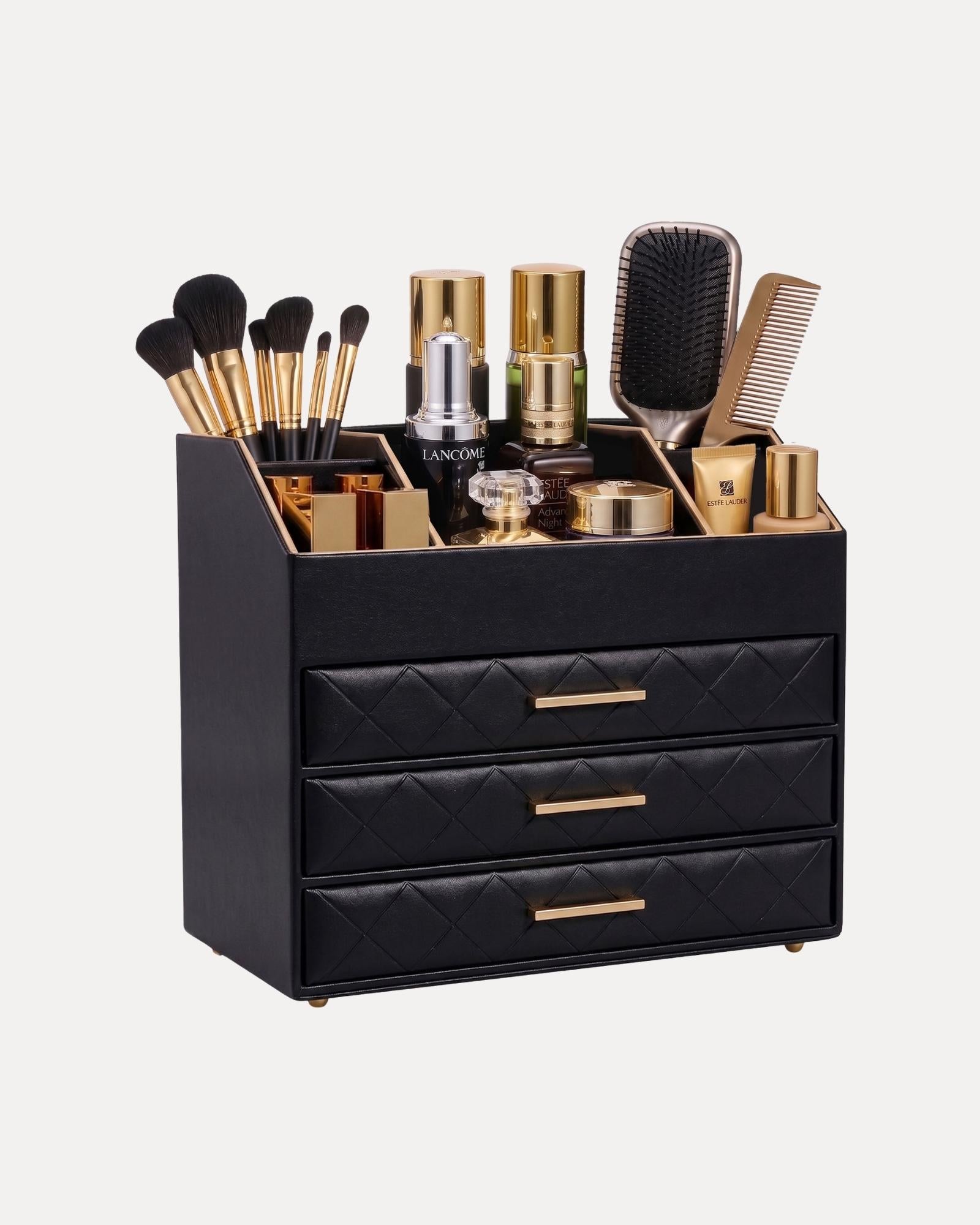 PU Leather Large Makeup Organizer for Vanity Desk