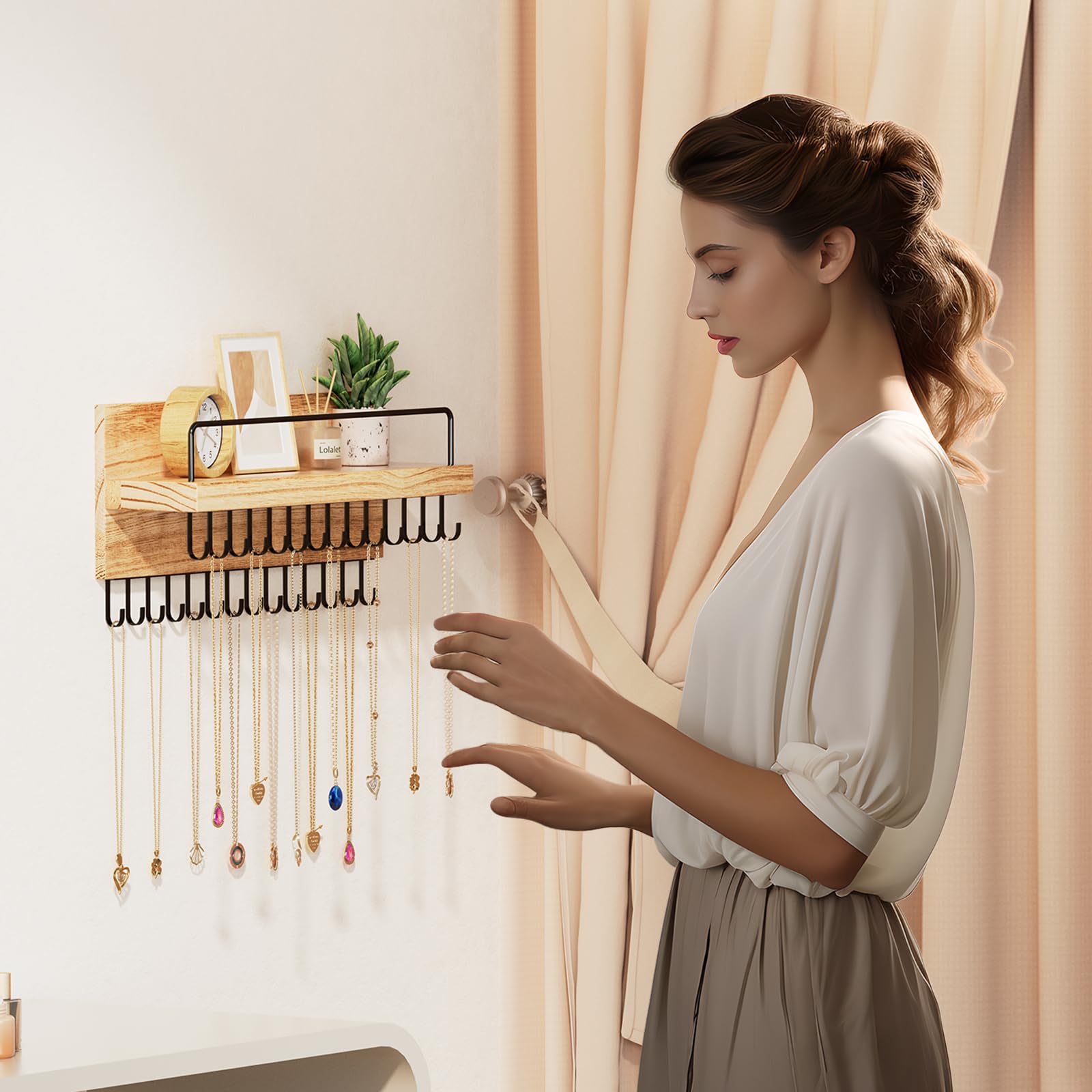 Wall Mounted Jewelry Organizer with 30 Hooks