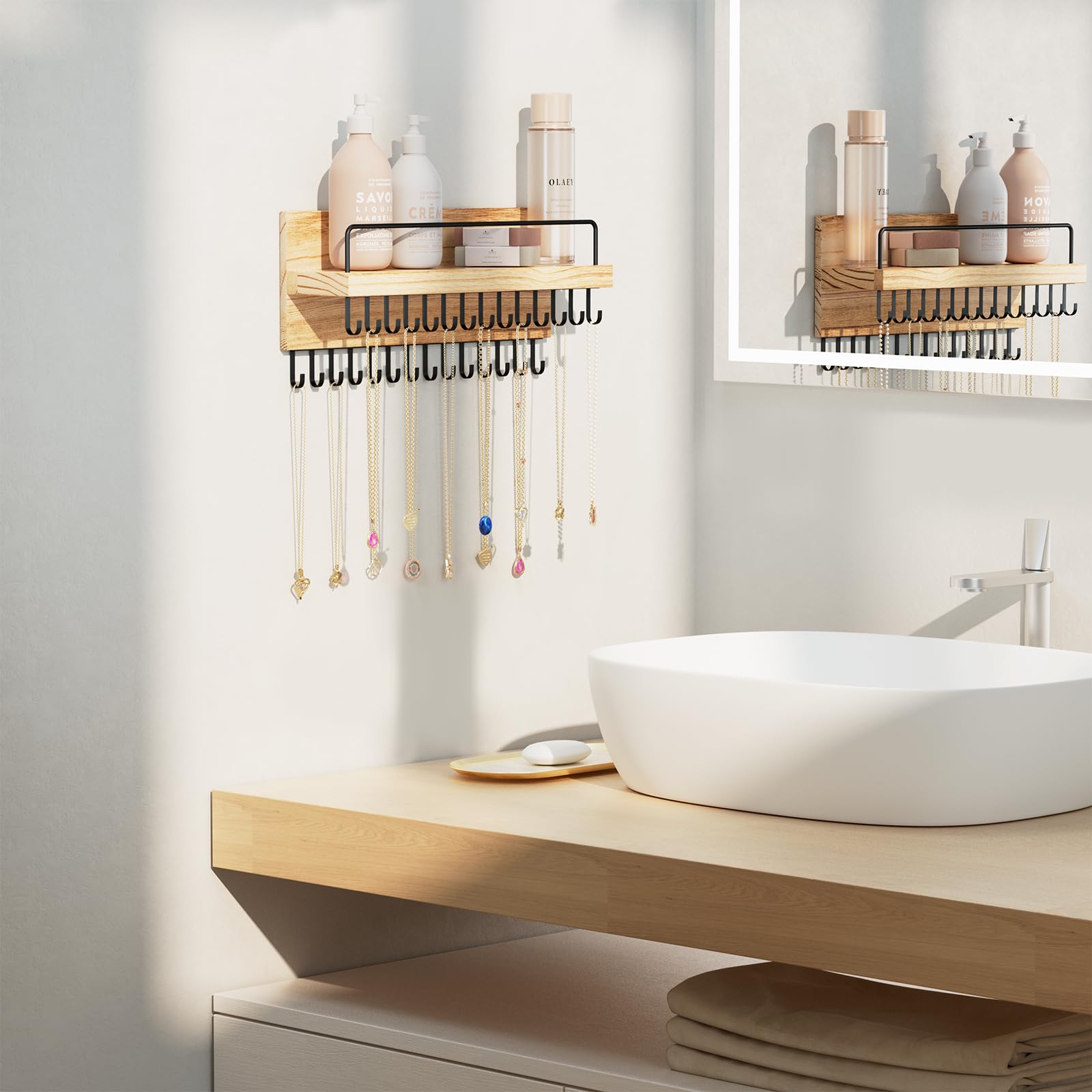 Wall Mounted Jewelry Organizer with 30 Hooks