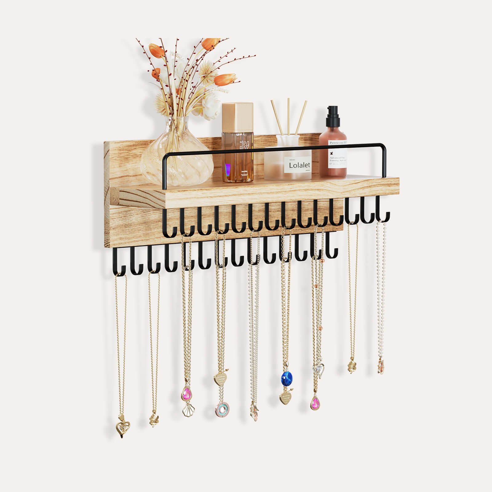 Wall Mounted Jewelry Organizer with 30 Hooks