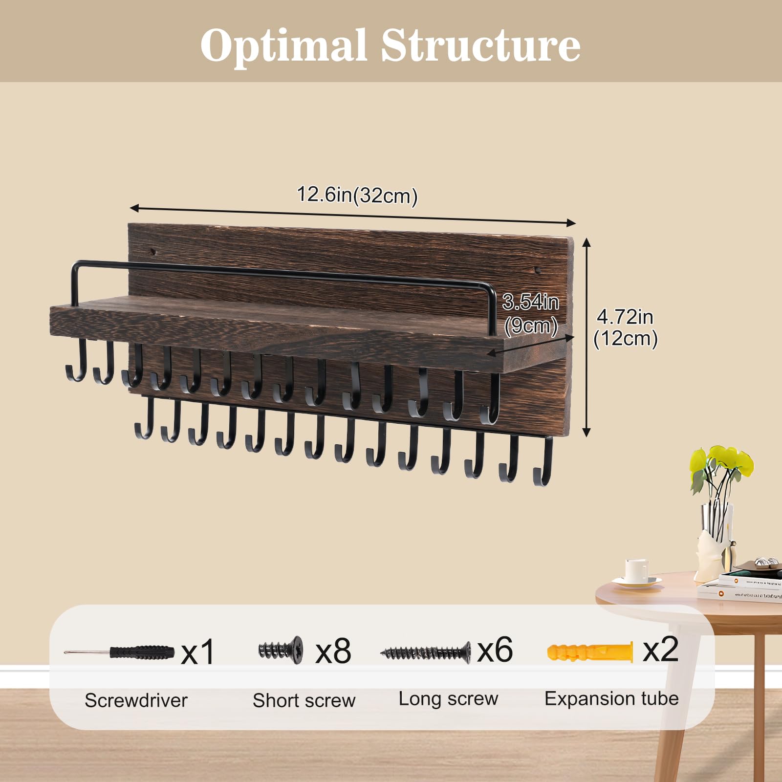 Wall Mounted Jewelry Organizer with 30 Hooks