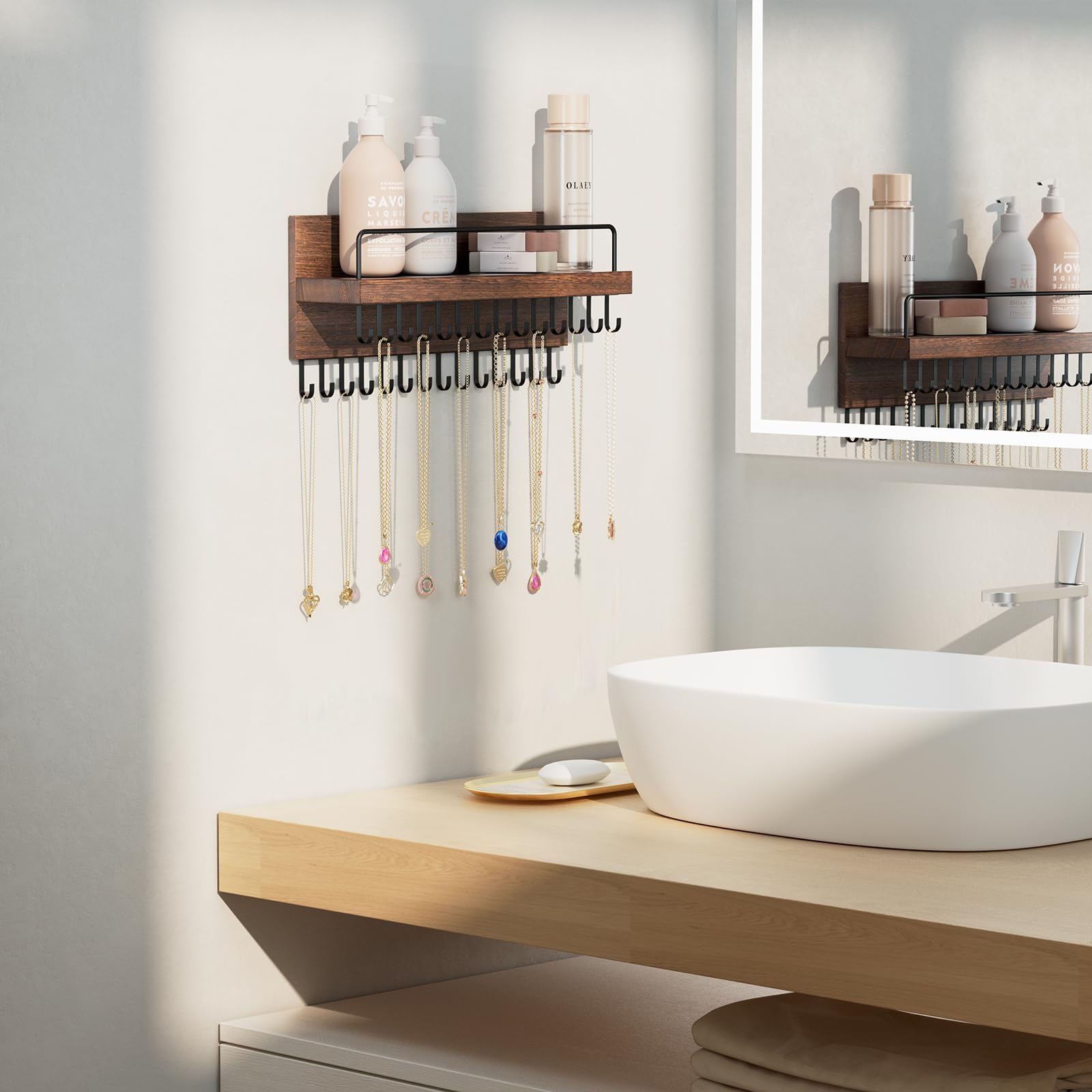 Wall Mounted Jewelry Organizer with 30 Hooks