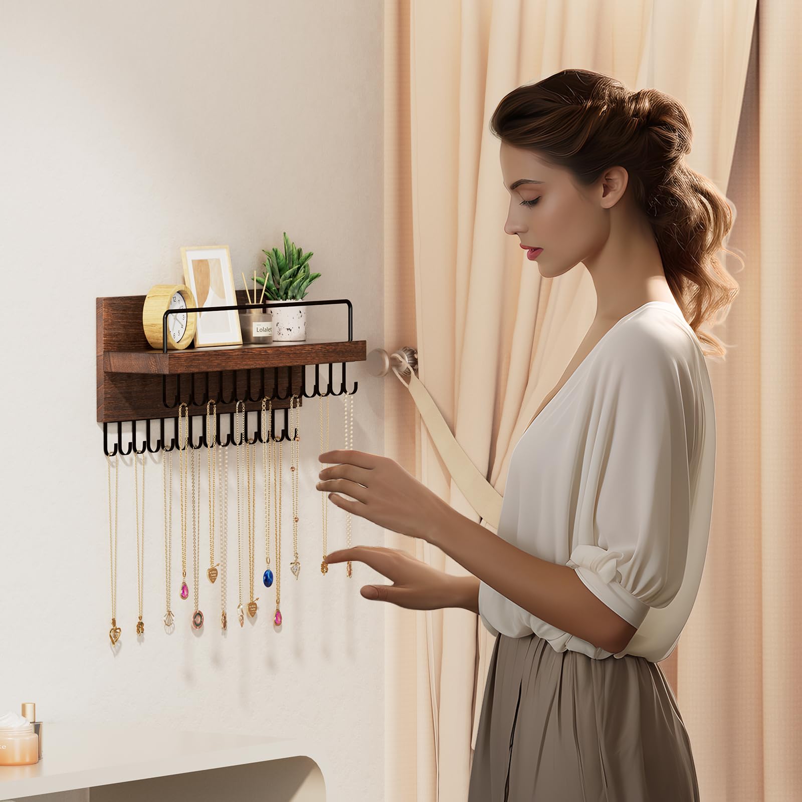 Wall Mounted Jewelry Organizer with 30 Hooks