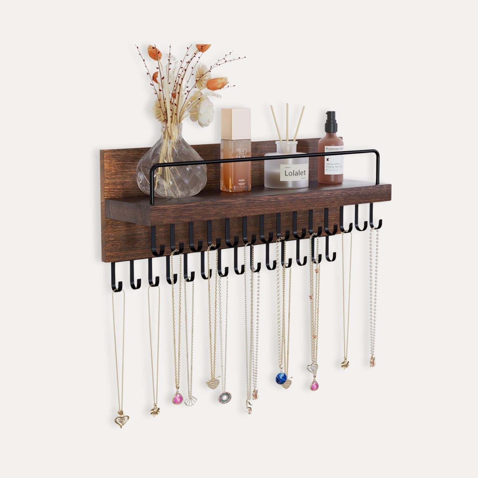Wall Mounted Jewelry Organizer with 30 Hooks