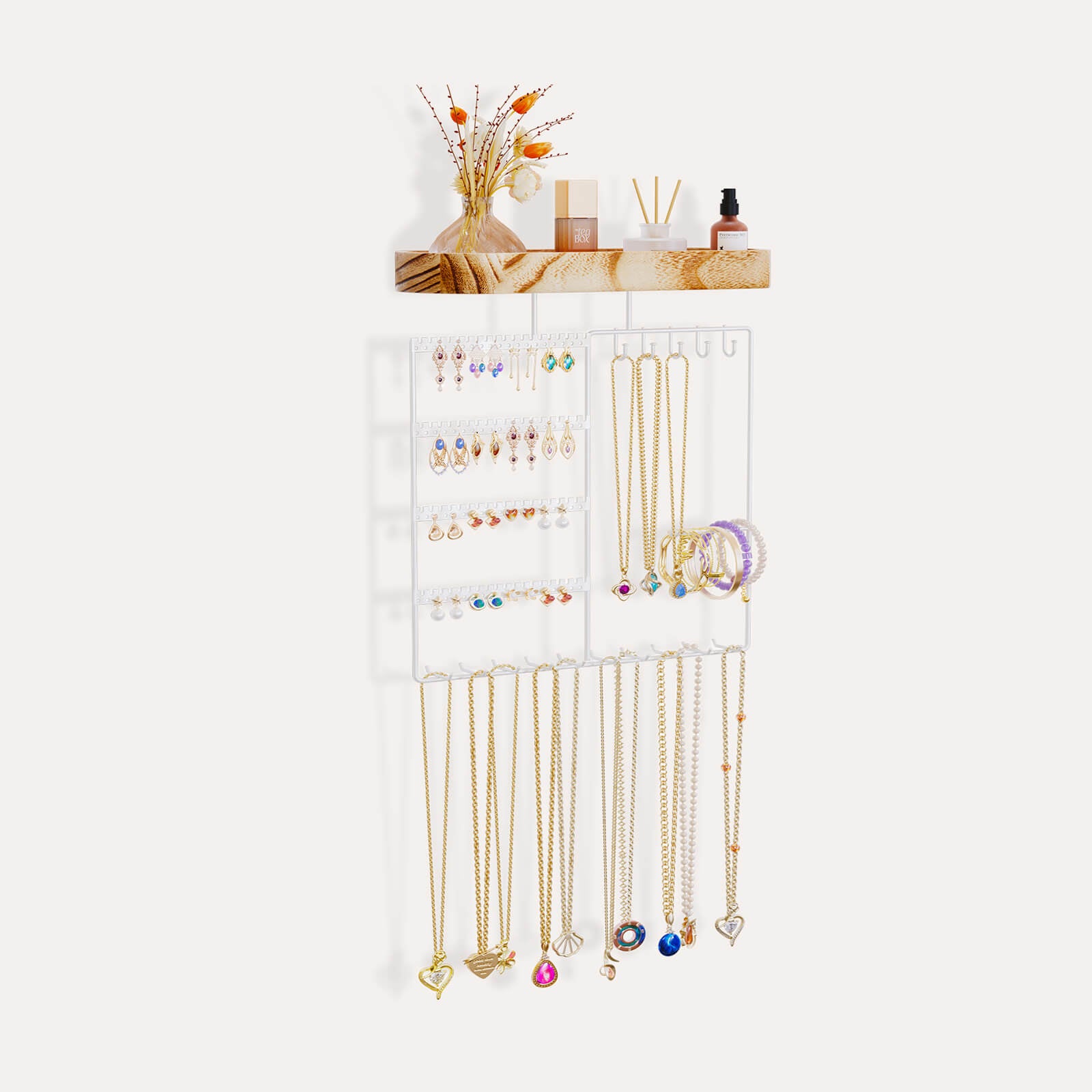 Wall Mount Jewelry Organizer with Wood Shelf