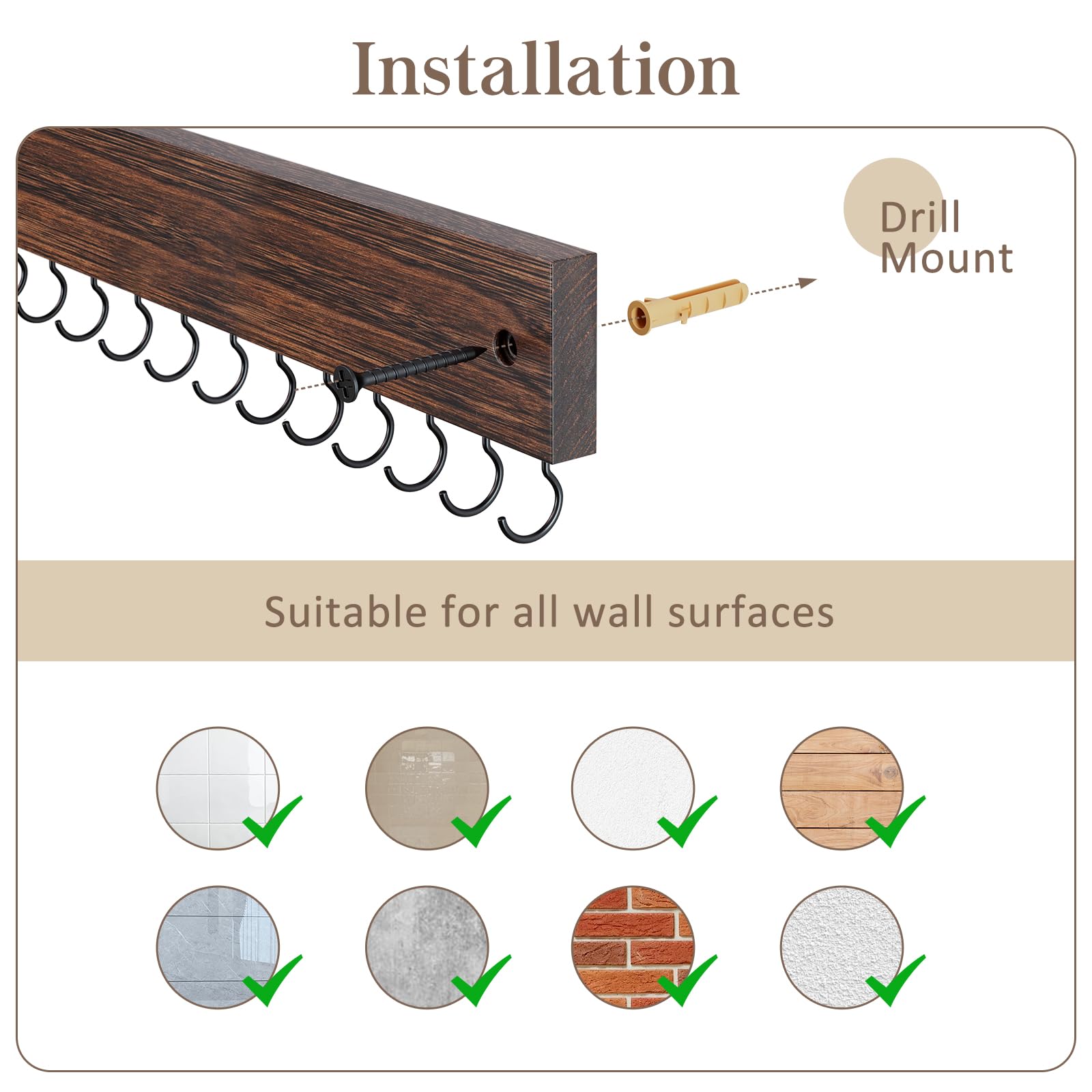 Wall Mount Wooden Necklace Organizer with 15 Hooks