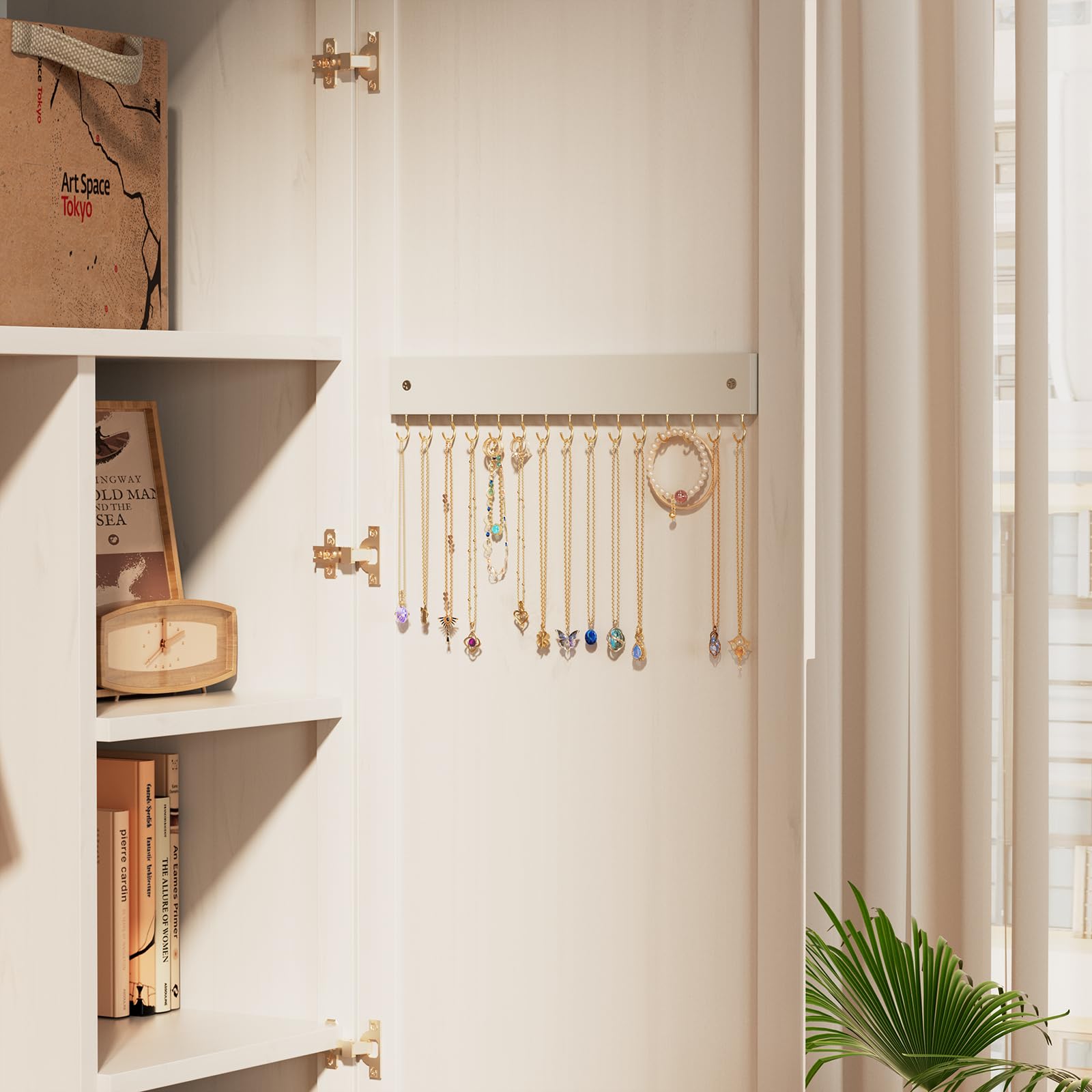 Wall Mount Wooden Necklace Organizer with 15 Hooks