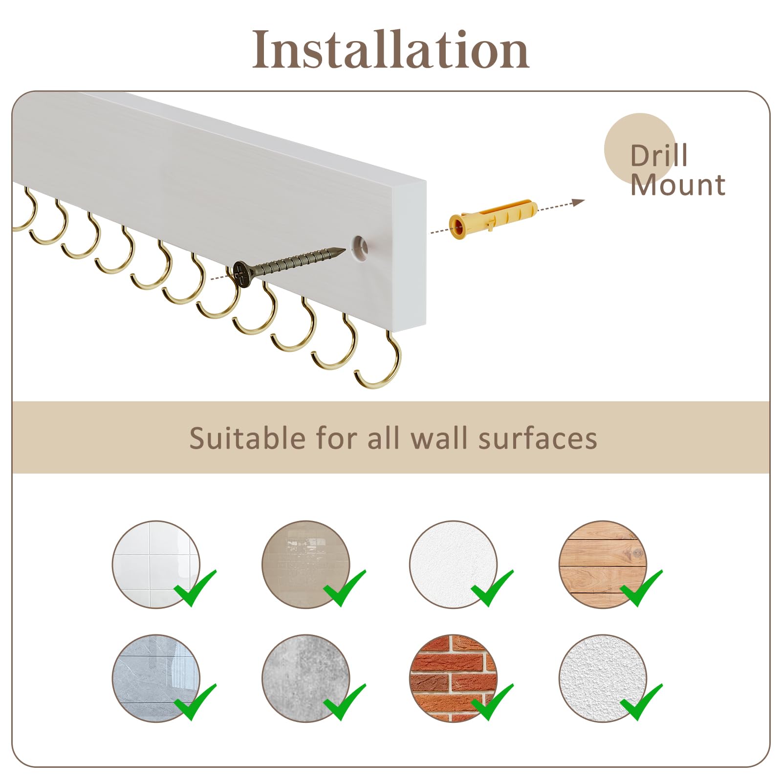 Wall Mount Wooden Necklace Organizer with 15 Hooks