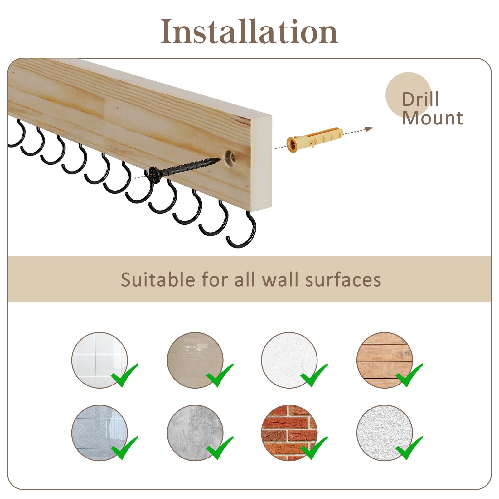 Wall Mount Wooden Necklace Organizer with 15 Hooks