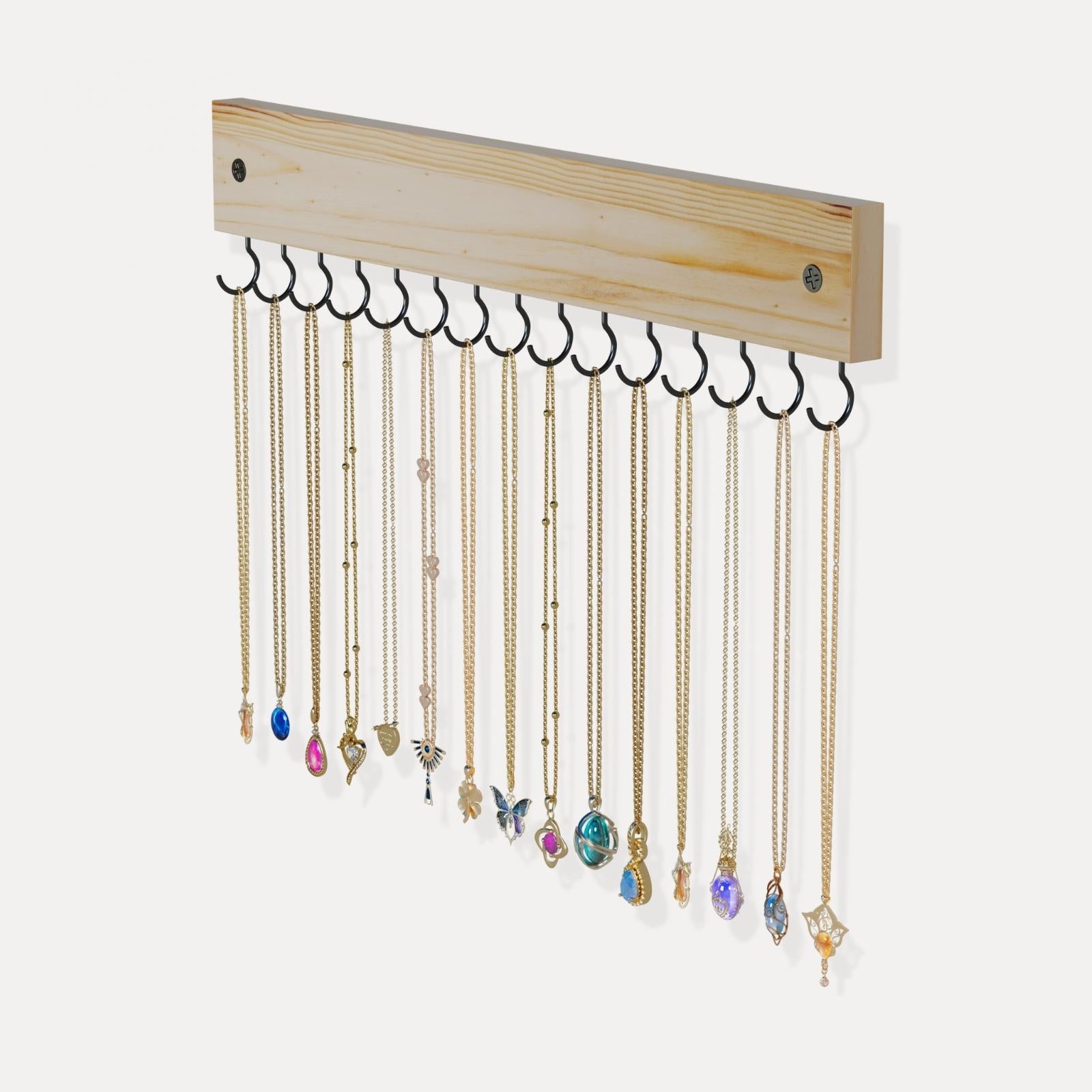 Organizador de collares de madera para montaje en pared con 15 ganchos 