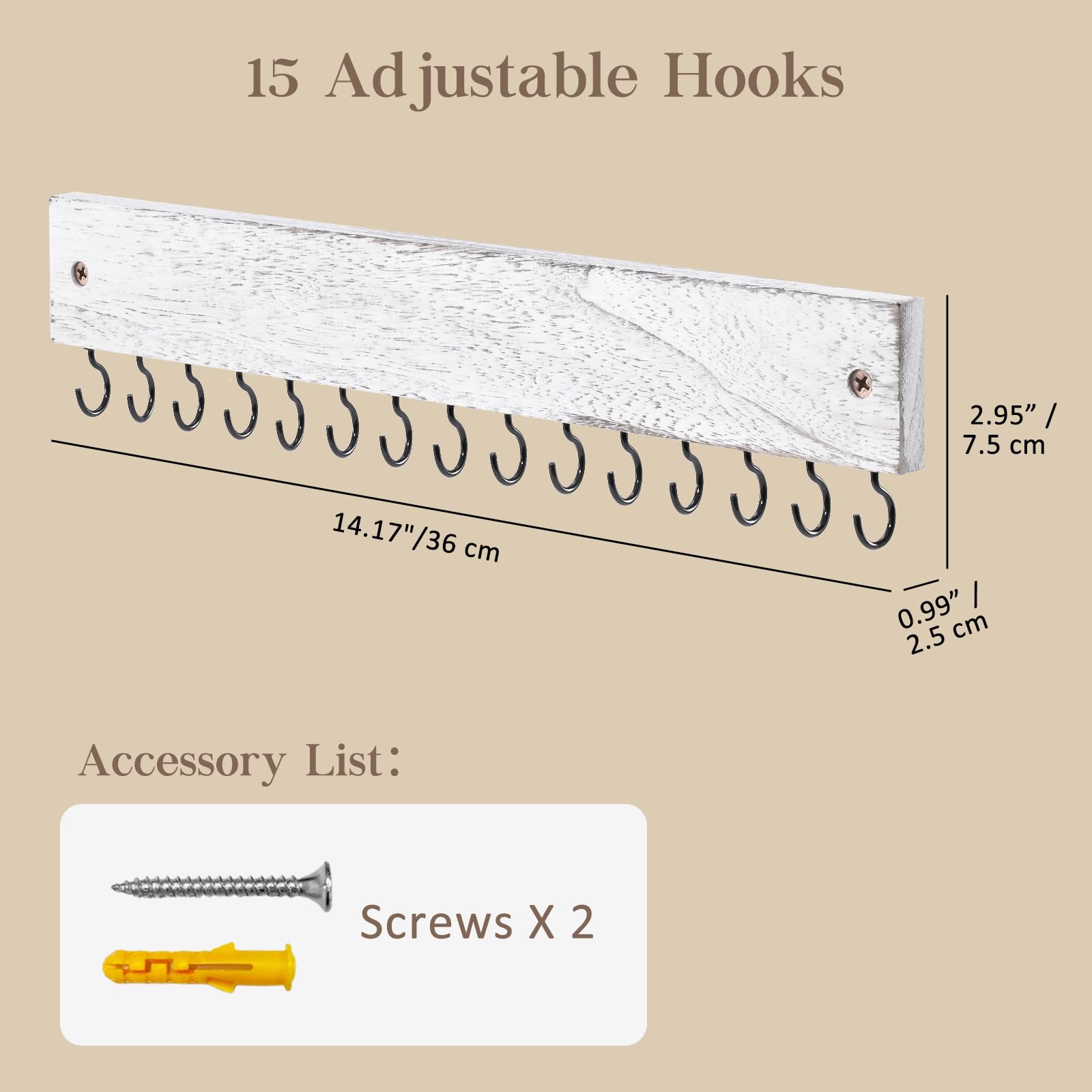 Wall Mount Wooden Necklace Organizer with 15 Hooks