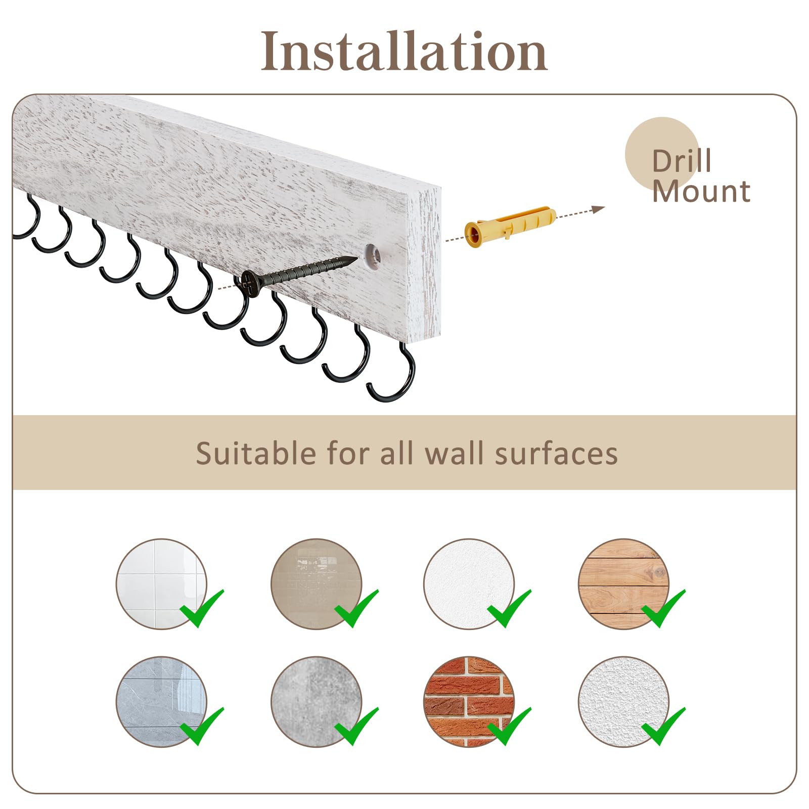 Wall Mount Wooden Necklace Organizer with 15 Hooks