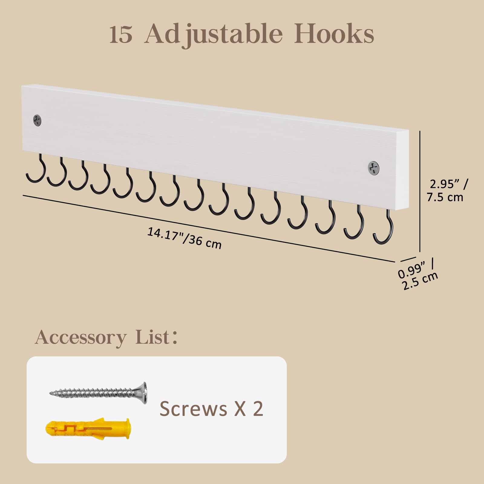 Wall Mount Wooden Necklace Organizer with 15 Hooks