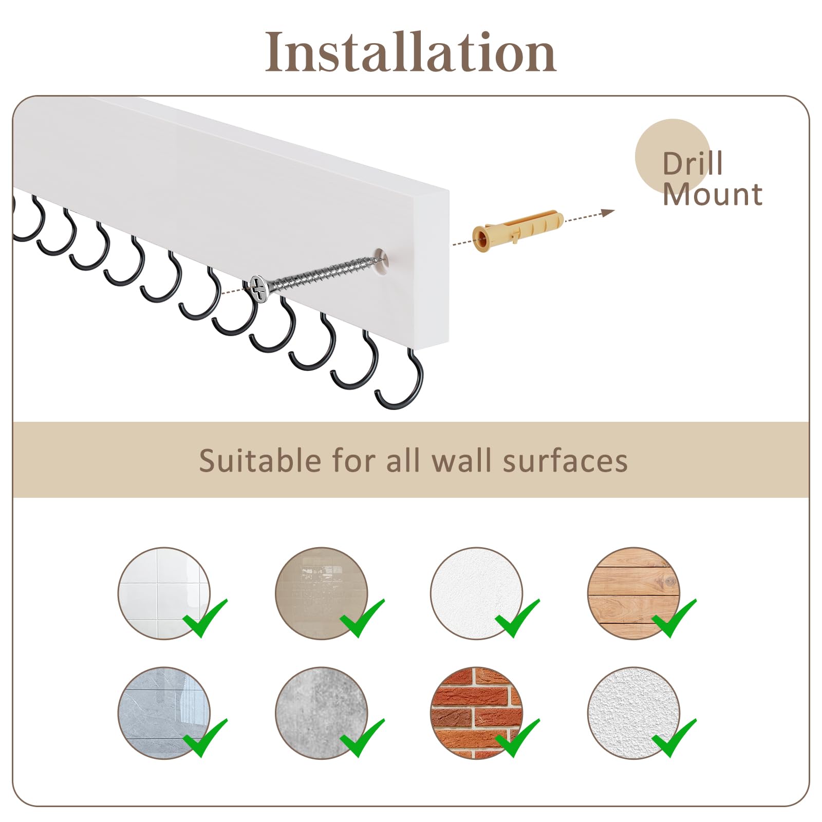 Wall Mount Wooden Necklace Organizer with 15 Hooks