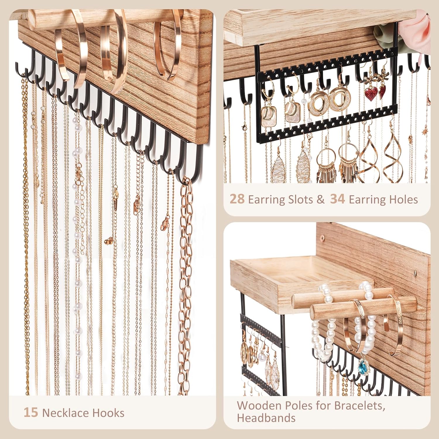 Wall Mounted Hanging Jewelry Organizer with Storage Shelf