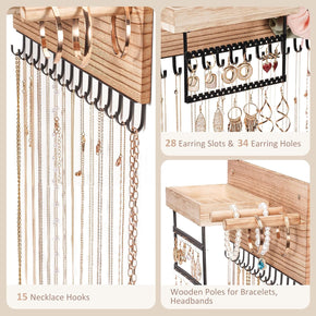 Wall Mounted Hanging Jewelry Organizer with Storage Shelf