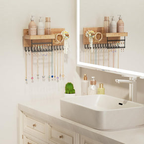 Wall Mounted Hanging Jewelry Organizer with Storage Shelf