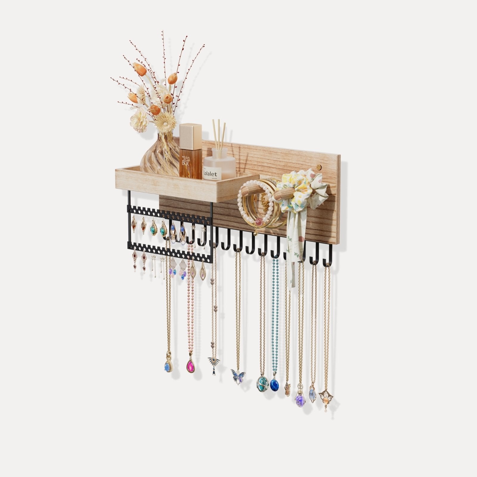 Wall Mounted Hanging Jewelry Organizer with Storage Shelf
