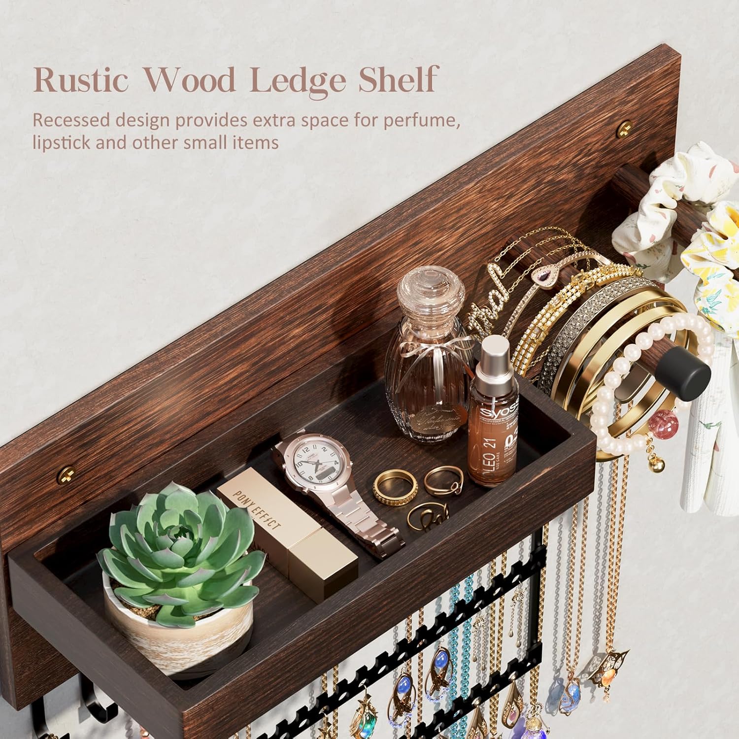 Wall Mounted Hanging Jewelry Organizer with Storage Shelf