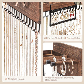Wall Mounted Hanging Jewelry Organizer with Storage Shelf